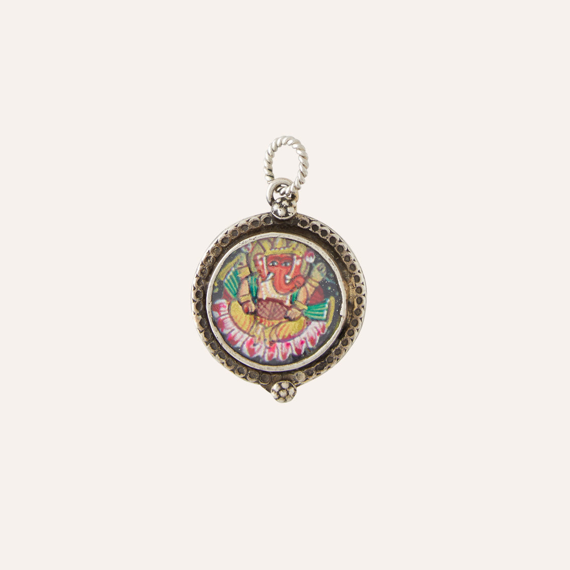 Hand Painted Ganesh on Lotus Charm