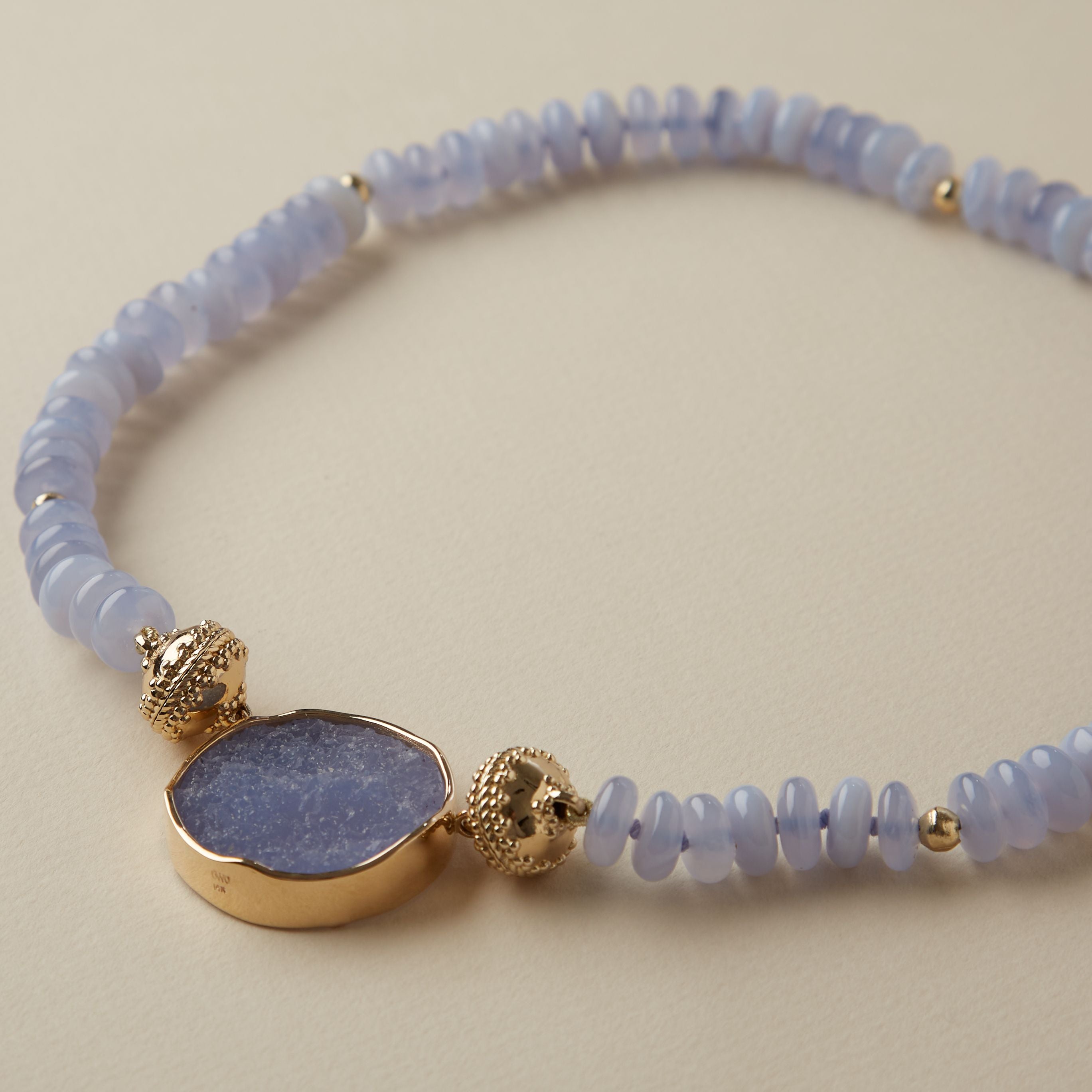 Peppercorn Blue Chalcedony 10mm Rondelle Necklace