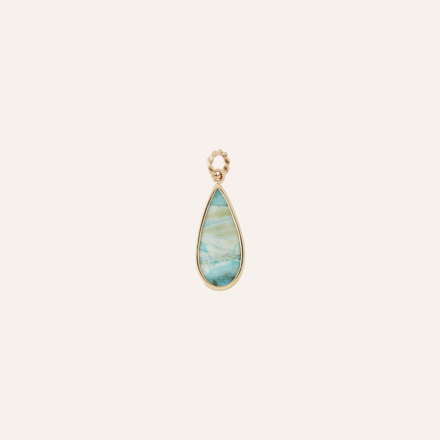 14K Opalized Fossil Aqua Teardrop Charm