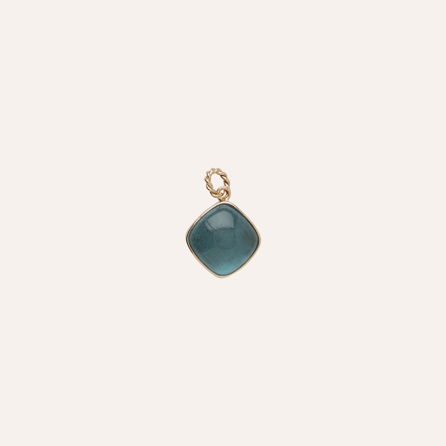 18K Blue Aquamarine Square Cabochon Charm