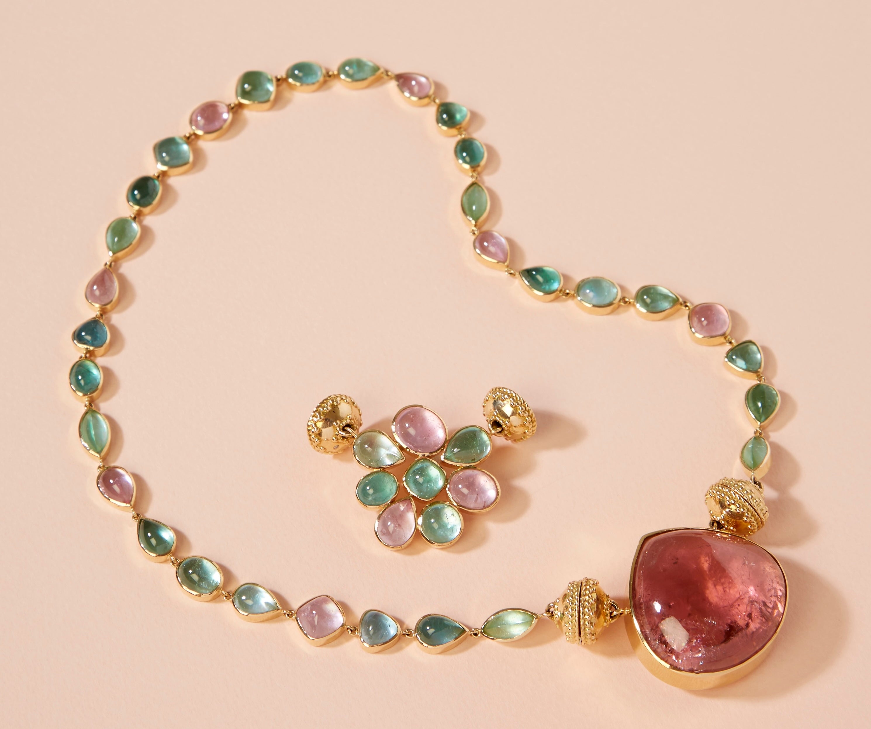 18K Candy Multi-Color Tourmaline Cabochon Necklace