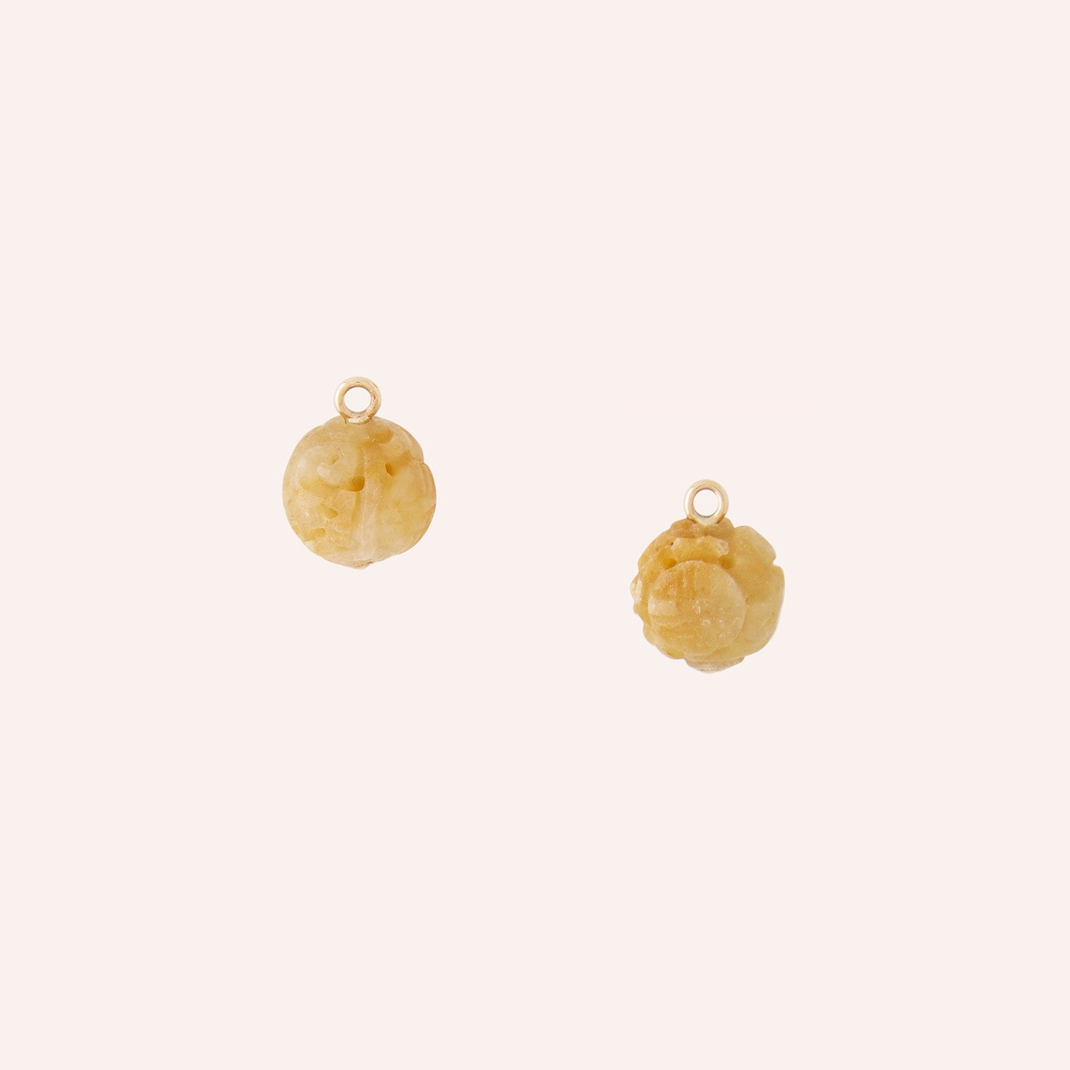 Asian Carved Yellow Jade Round 13mm Earring Drops