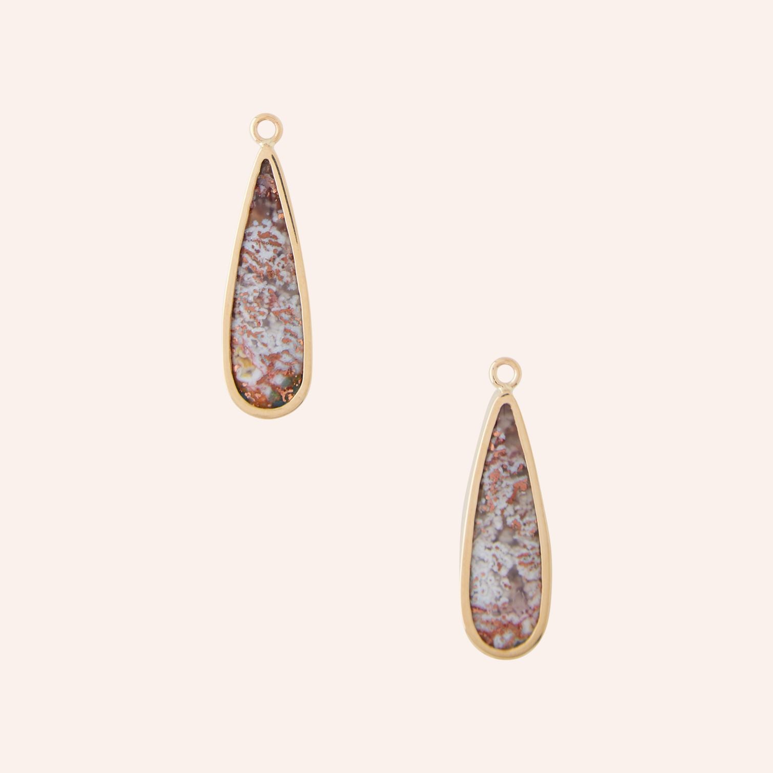 Copper Plume Agate Elongated Teardrop Earring Drops