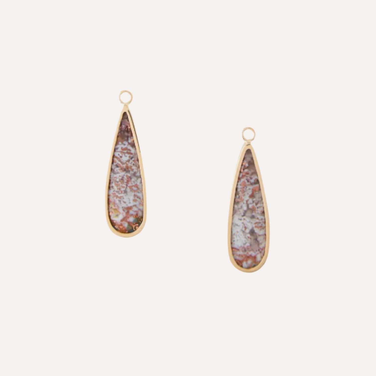 Copper Plume Agate Elongated Teardrop Earring Drops