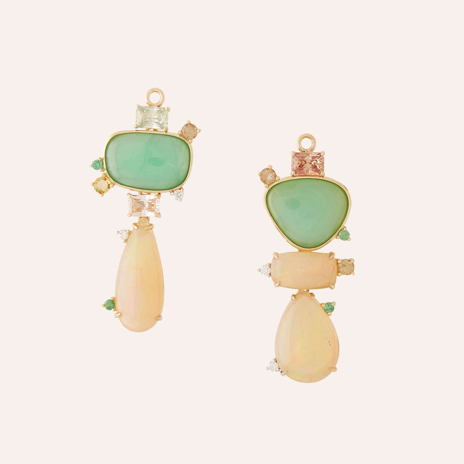 18K Large Chrysoprase, Opal, & Diamond Drops