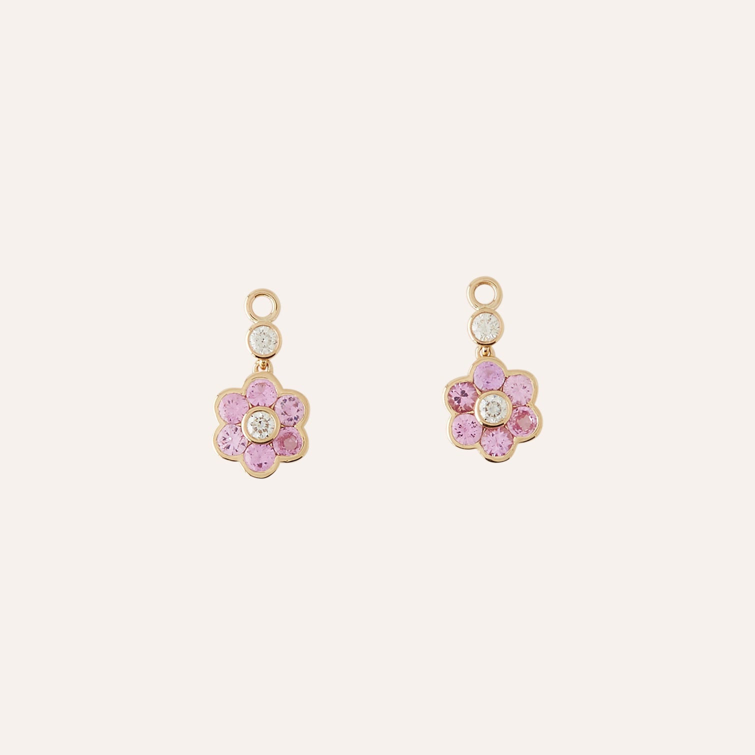 14K Diamond Pink Sapphire Flower Earring Drops