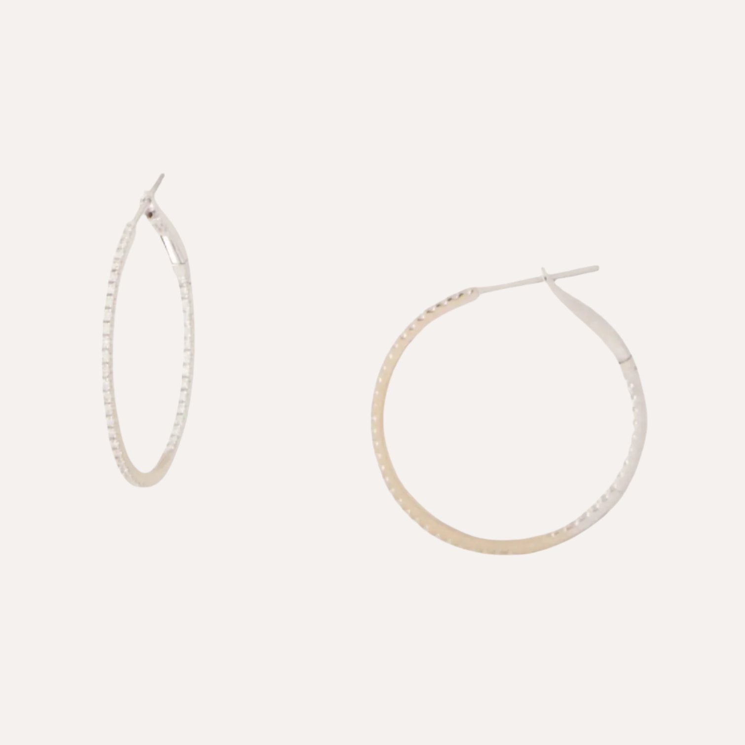 Large 18K White Gold & Diamond Hoops