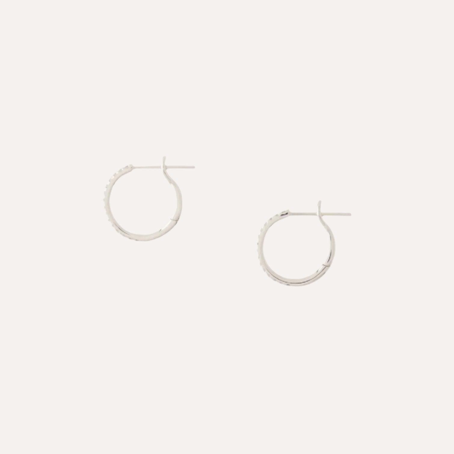 Small 18K White Gold & Diamond Hoops