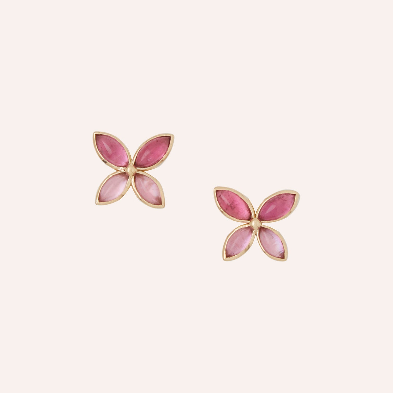 18K Candy Rubellite & Pink Tourmaline Butterfly Cabochon Earrings