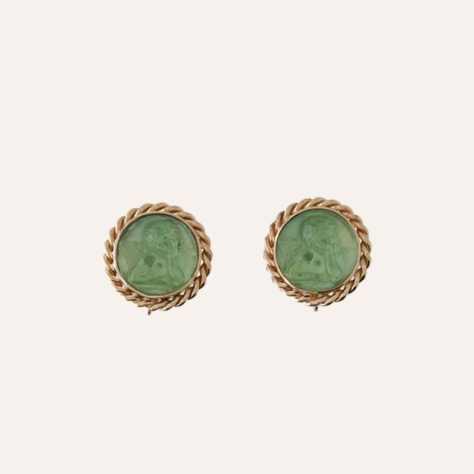 14K Signature Mint Green Cherub Italian Glass Earrings