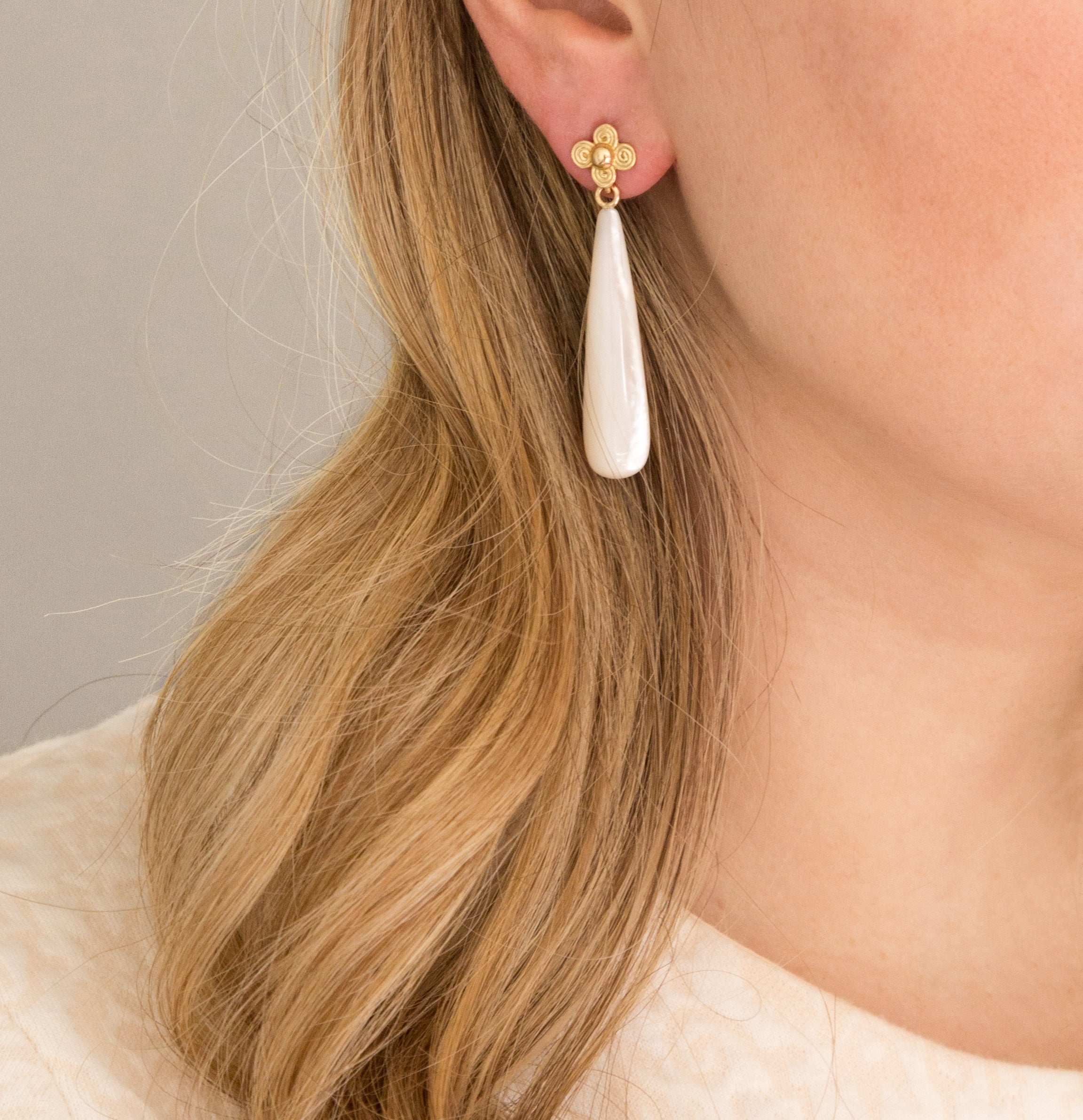 Mother of Pearl Long White 40mm Earring Drops