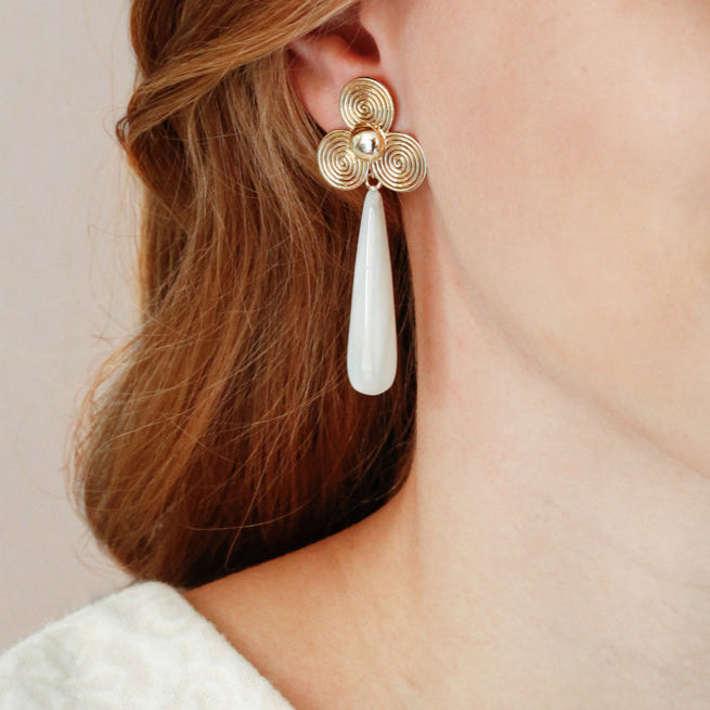 Mother of Pearl Long White 40mm Earring Drops