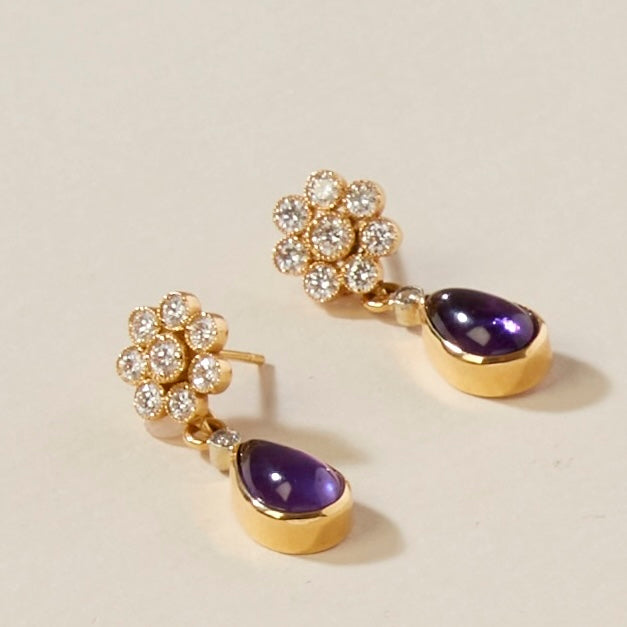 18K Candy Amethyst & Diamond Teardrop Earring Drops