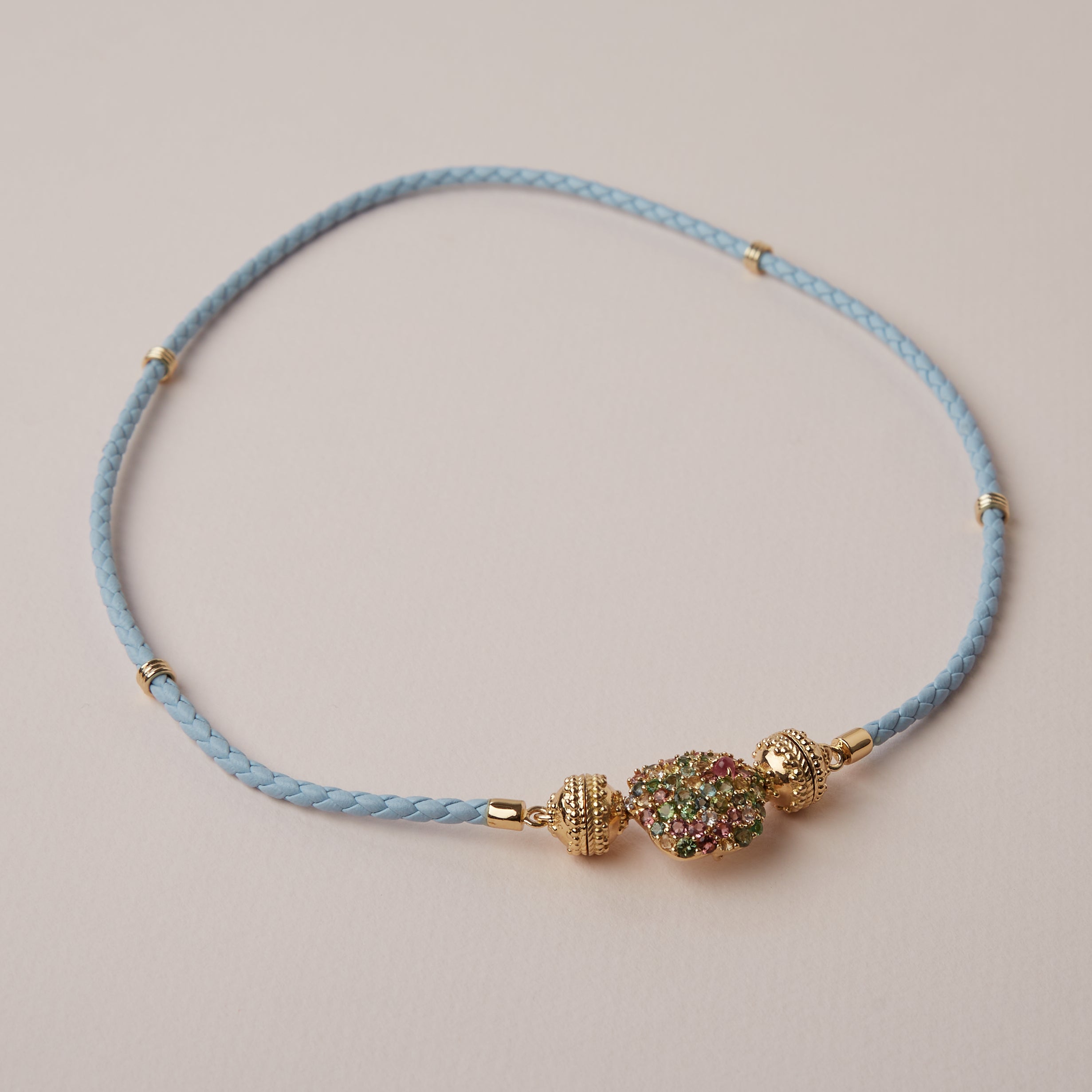 Aspen Braided Light Blue Leather Mini Necklace