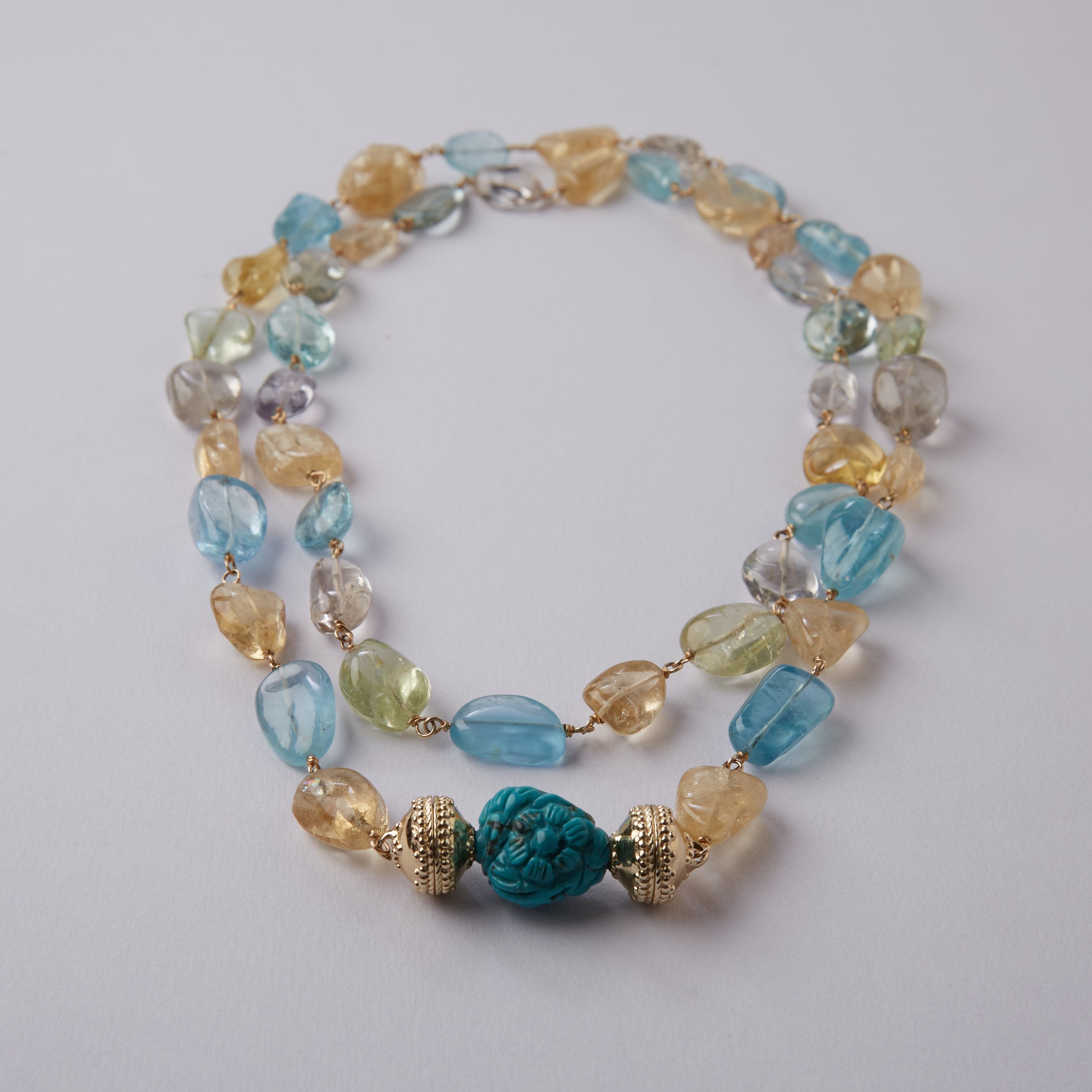 Caspian Aquamarine, Yellow, & Blue African Beryl Double Strand Necklace