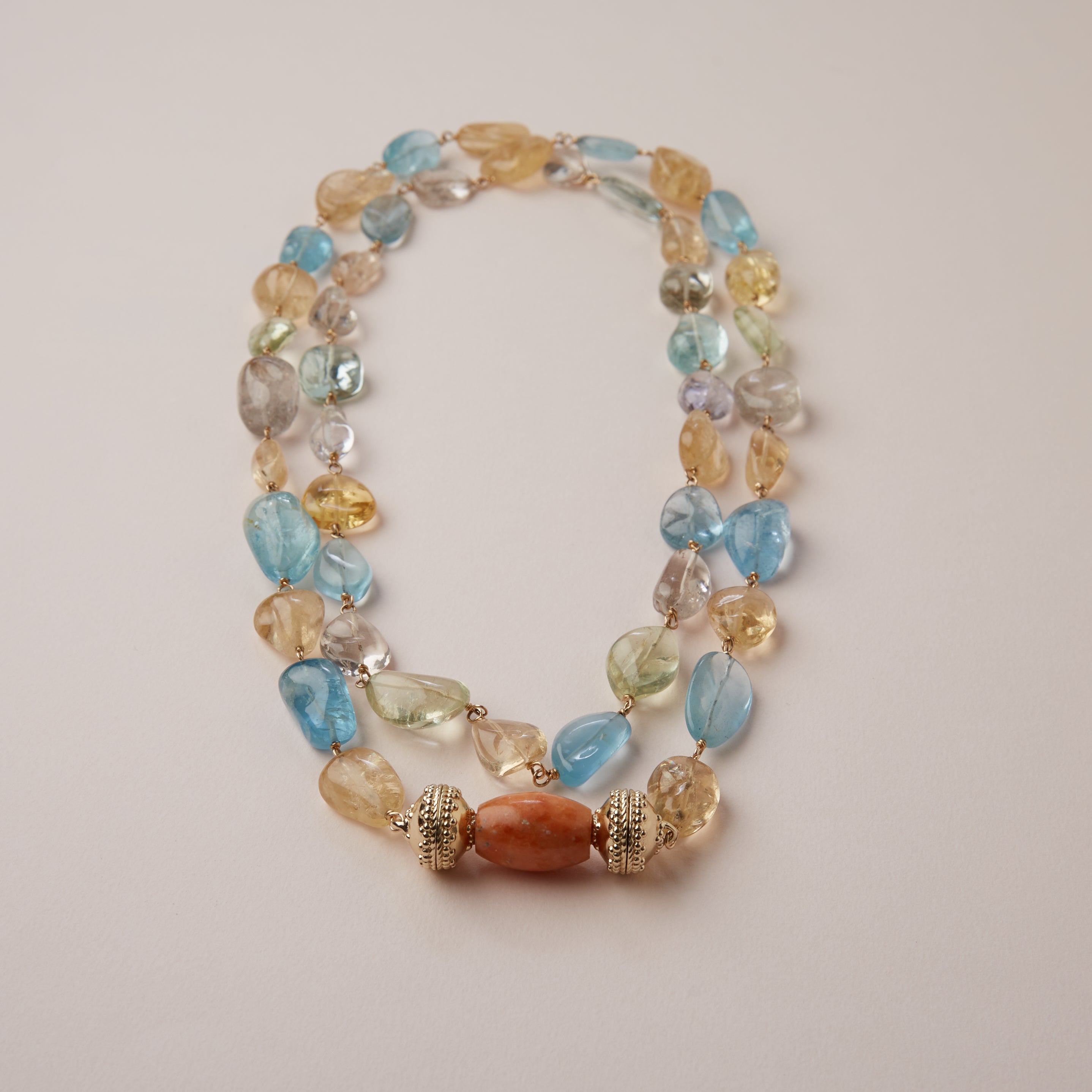 Caspian Aquamarine, Yellow, & Blue African Beryl Double Strand Necklace