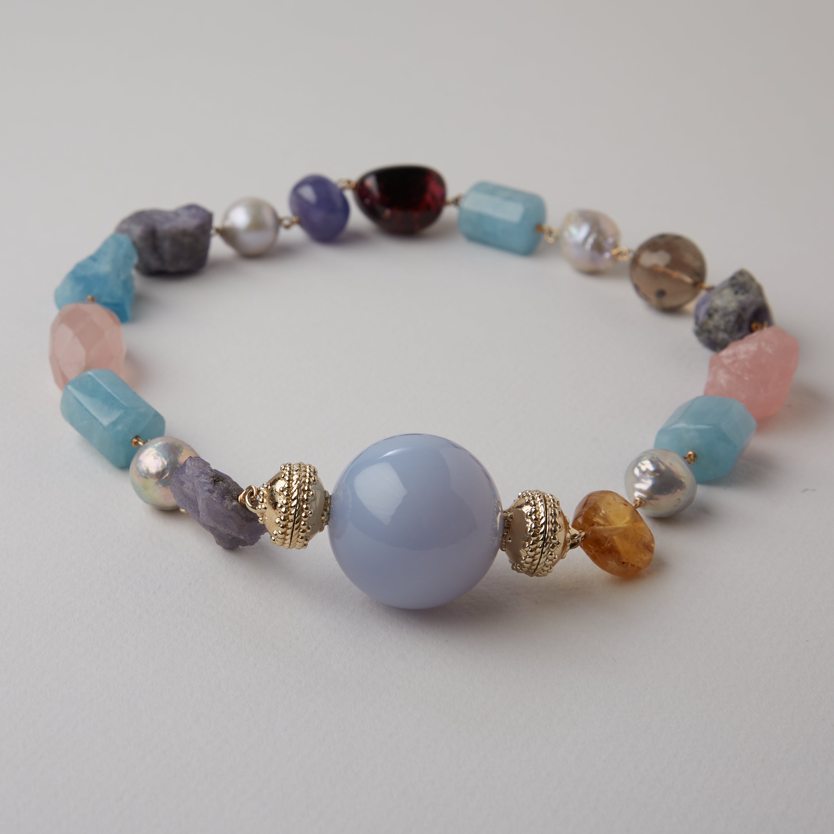 Caspian Aqua, Rose Quartz, & Tanzanite Necklace