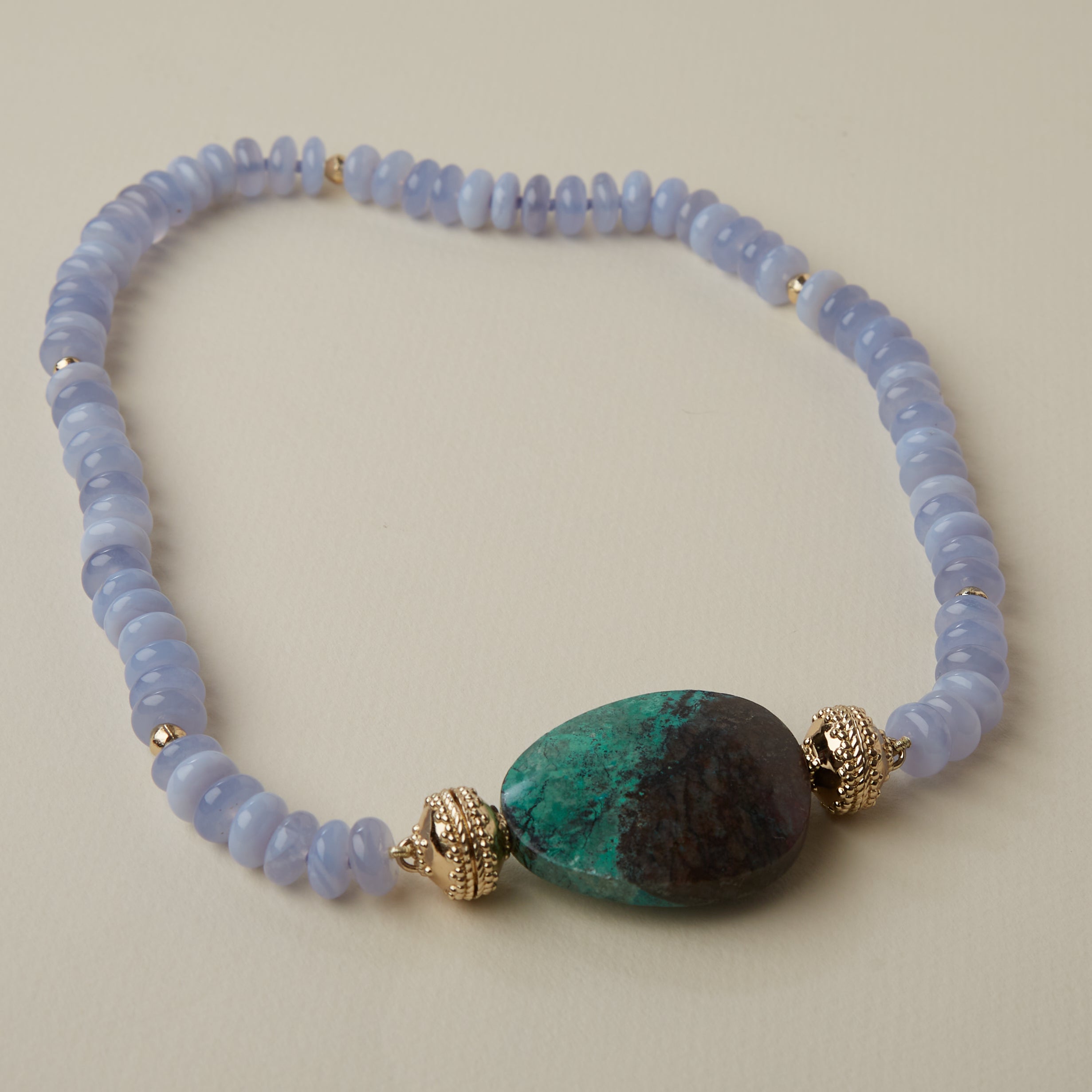 Peppercorn Blue Chalcedony 10mm Rondelle Necklace