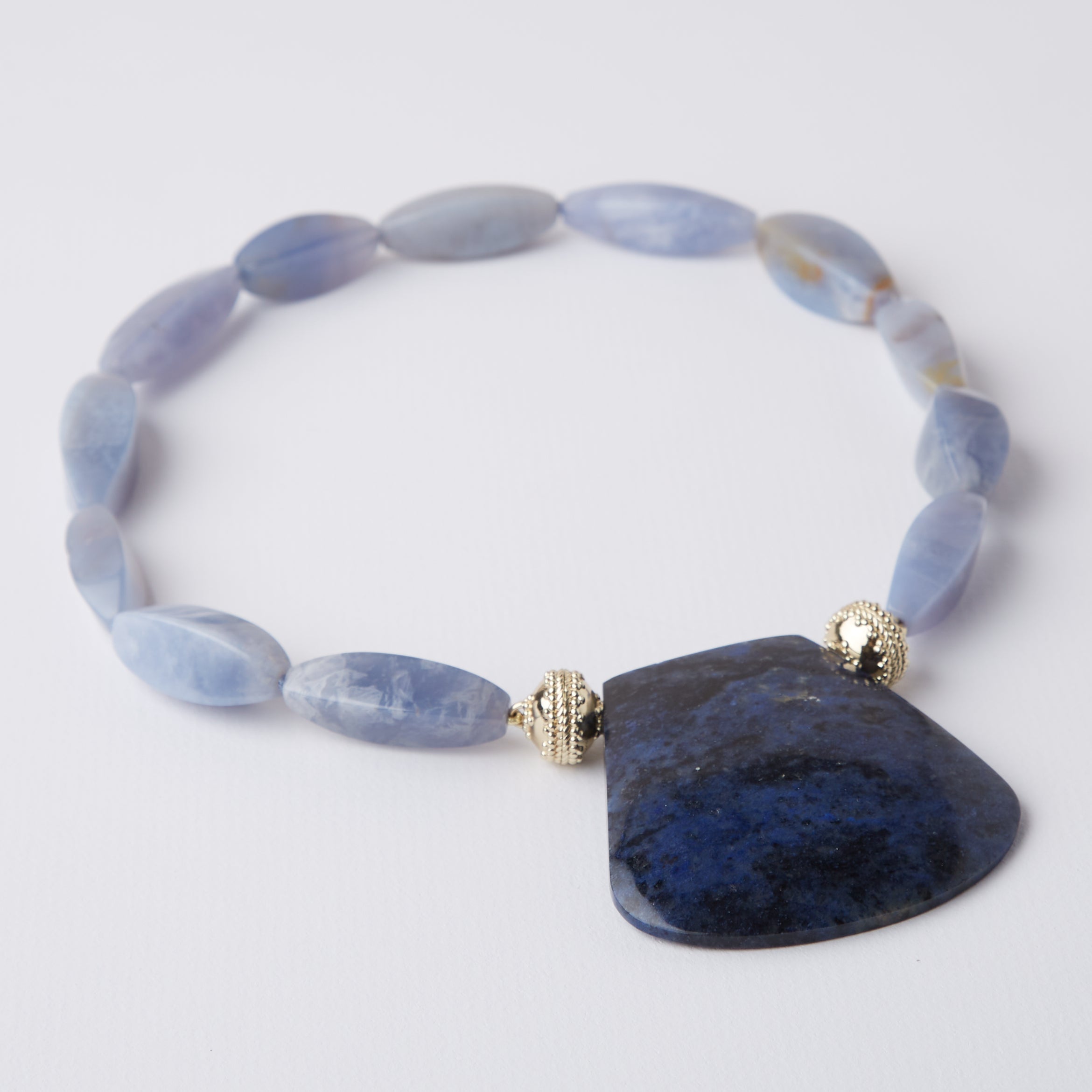 Blue Chalcedony Four Sided Oval Necklace