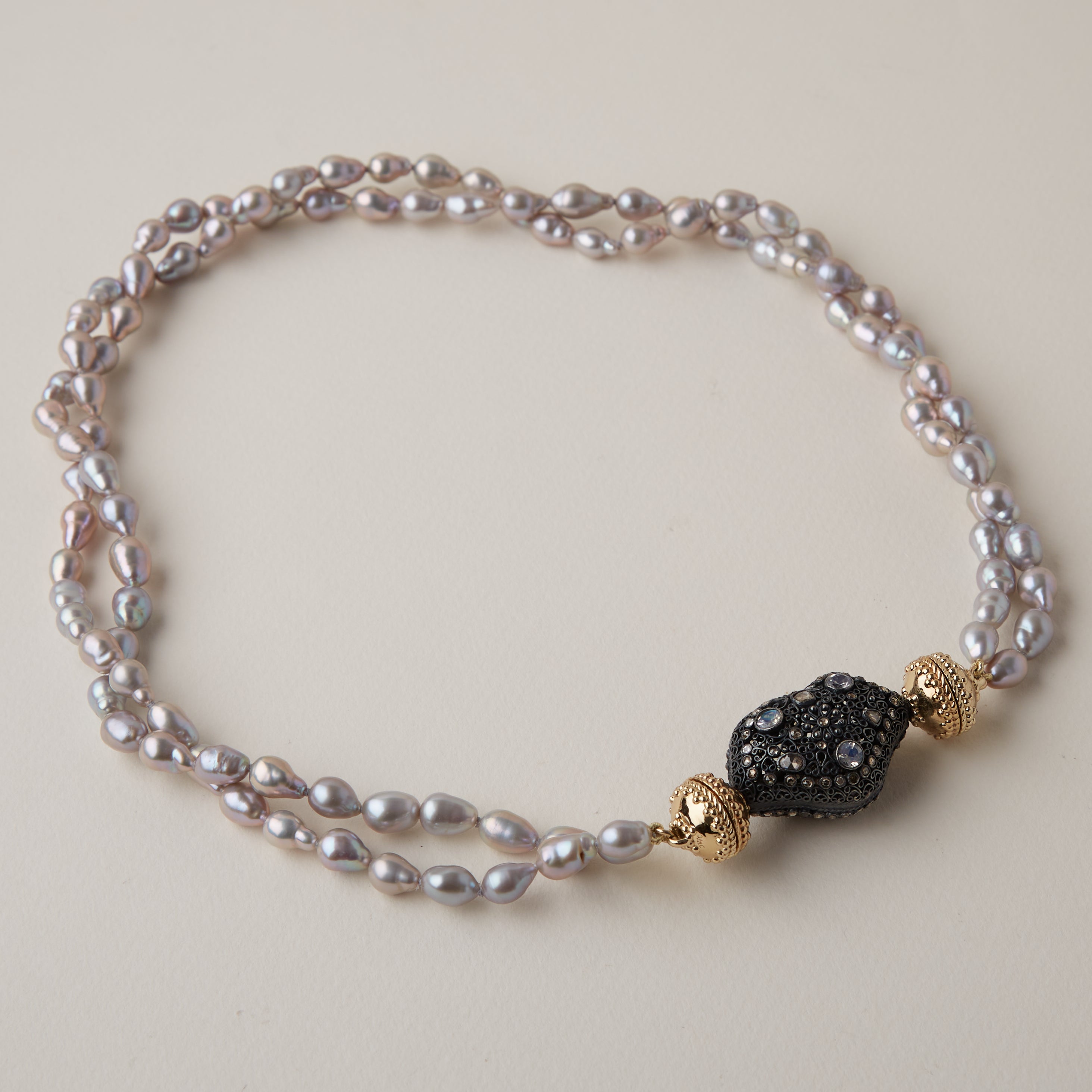 Gray Freshwater Pearl Double Strand Necklace