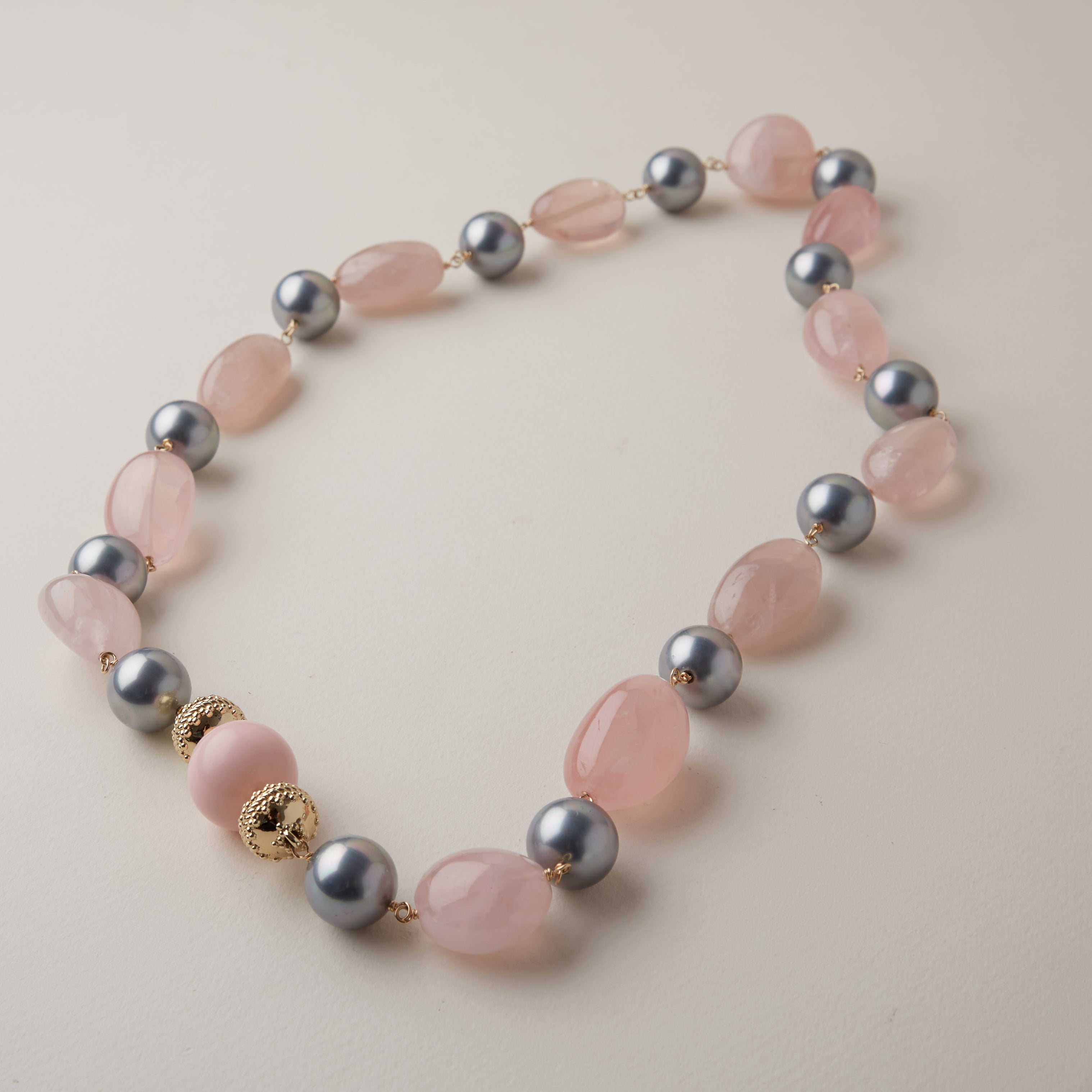 Caspian Gray Pearl and Rose Quartz Necklace