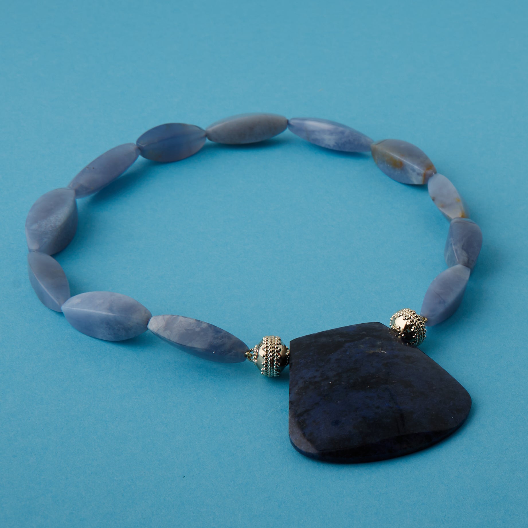 Blue Chalcedony Faceted Oval Necklace