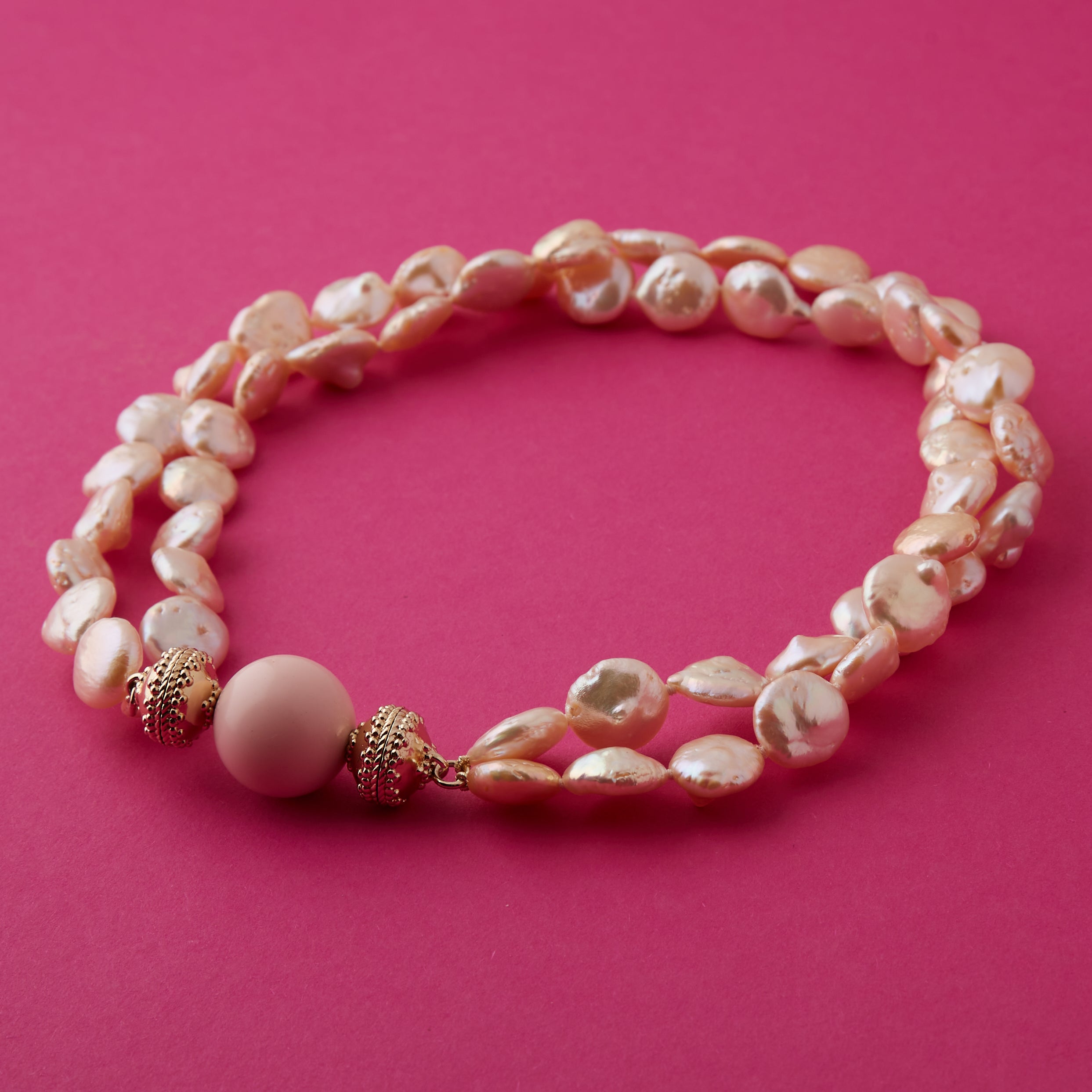 Peach Coin Pearl Double-Strand Necklace