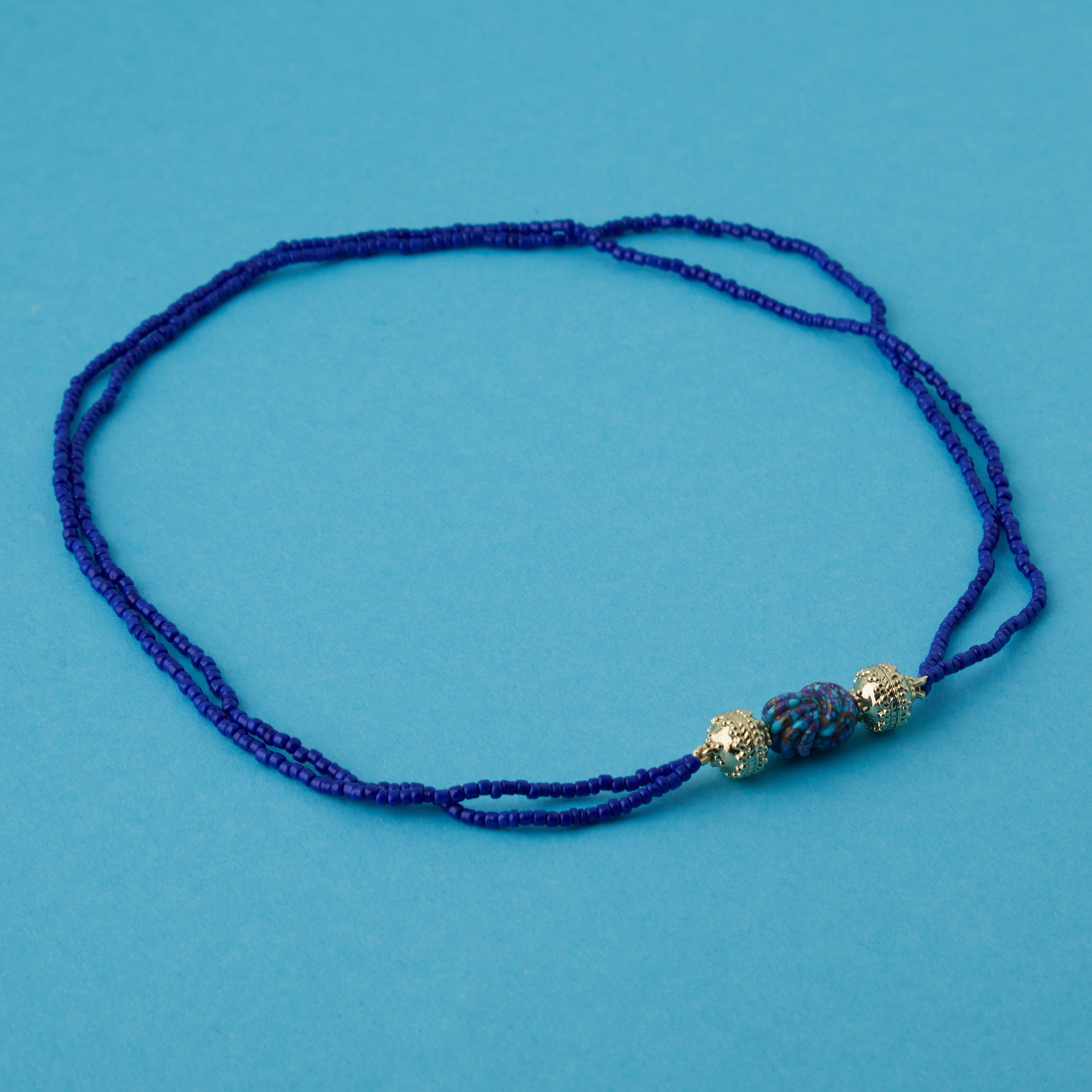 Dark Blue Micro Glass Bead Double-Strand Mini Necklace