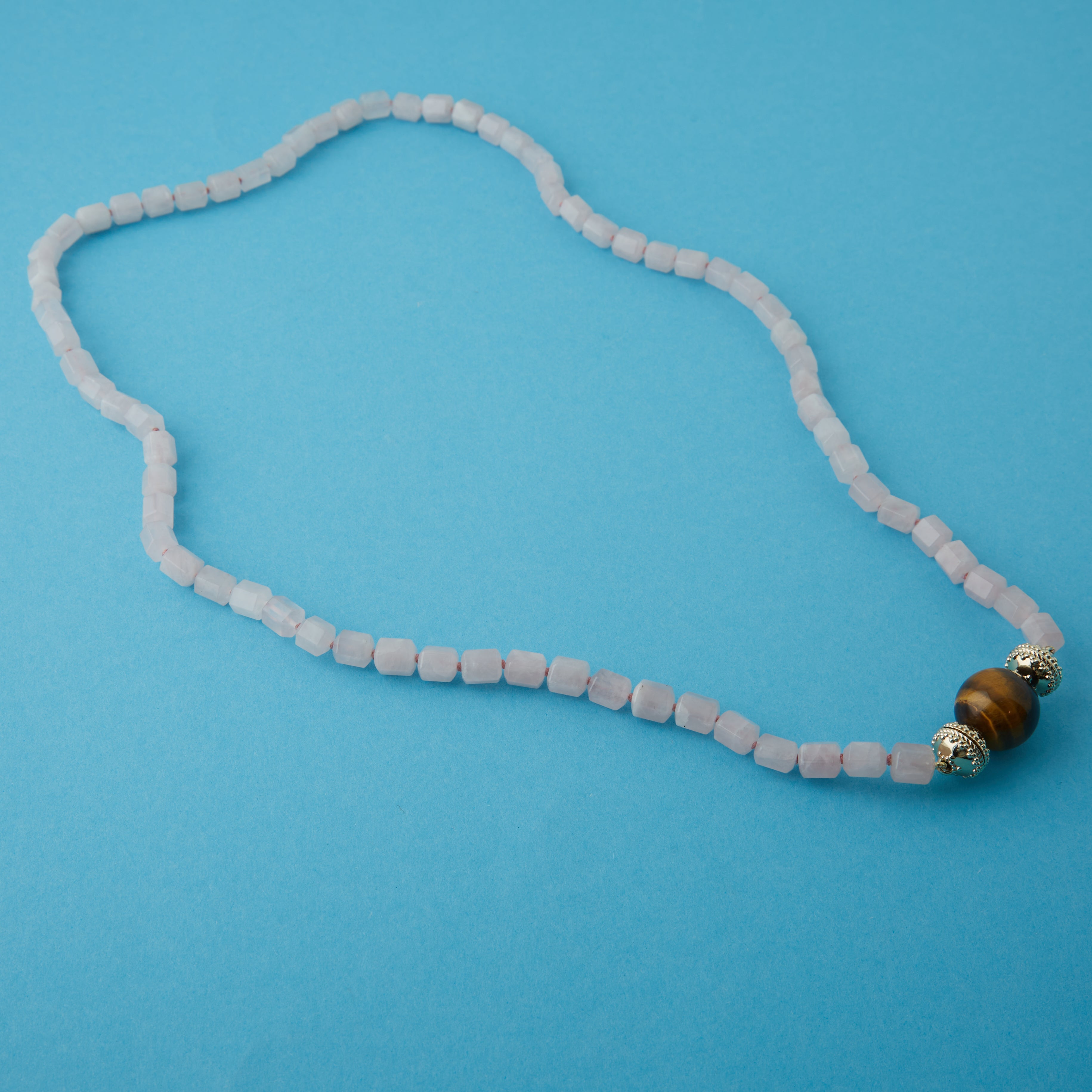 Rose Quartz Barrel Necklace, 32"