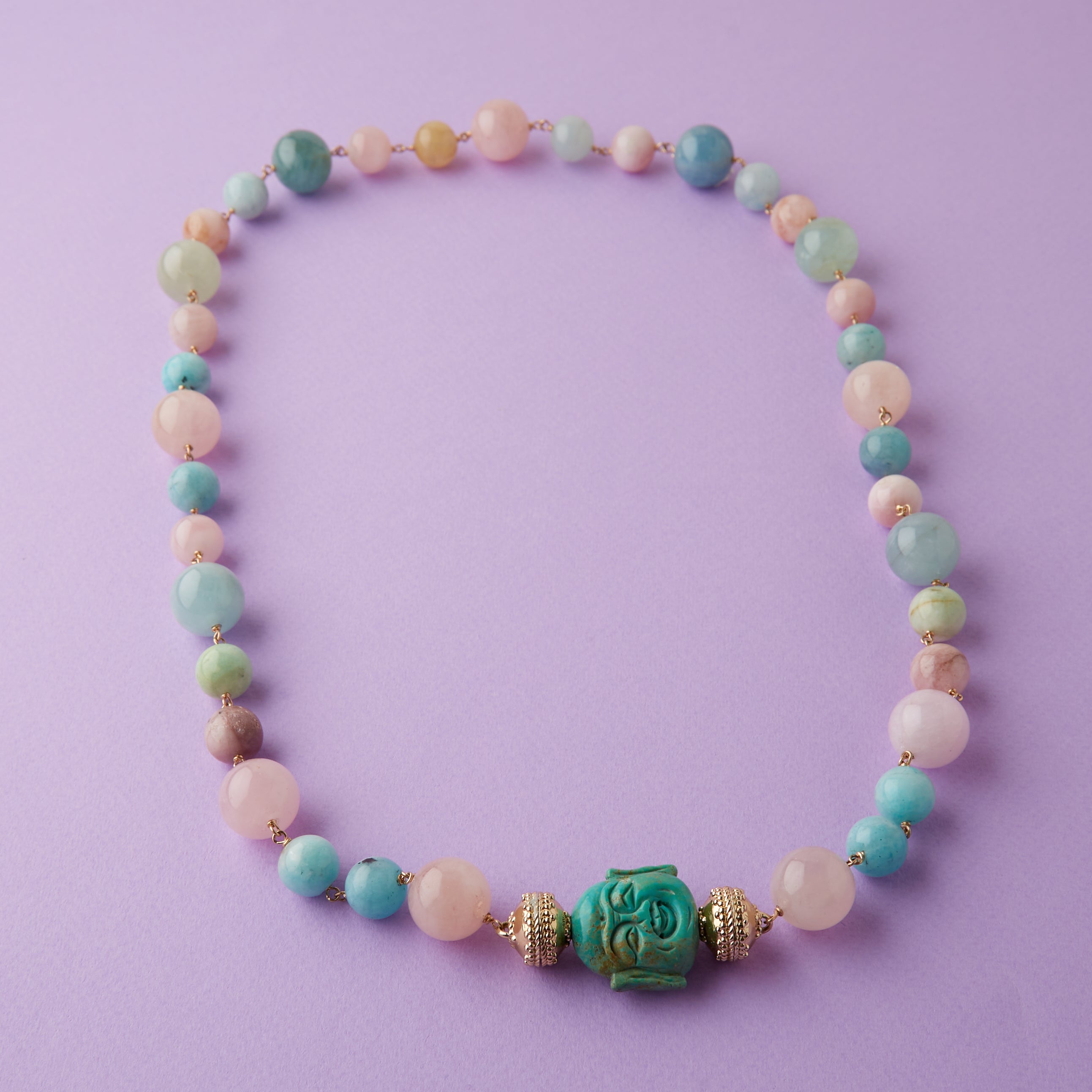 Caspian Victoire 12-16mm Amazonite, Aquamarine & Kunzite Necklace