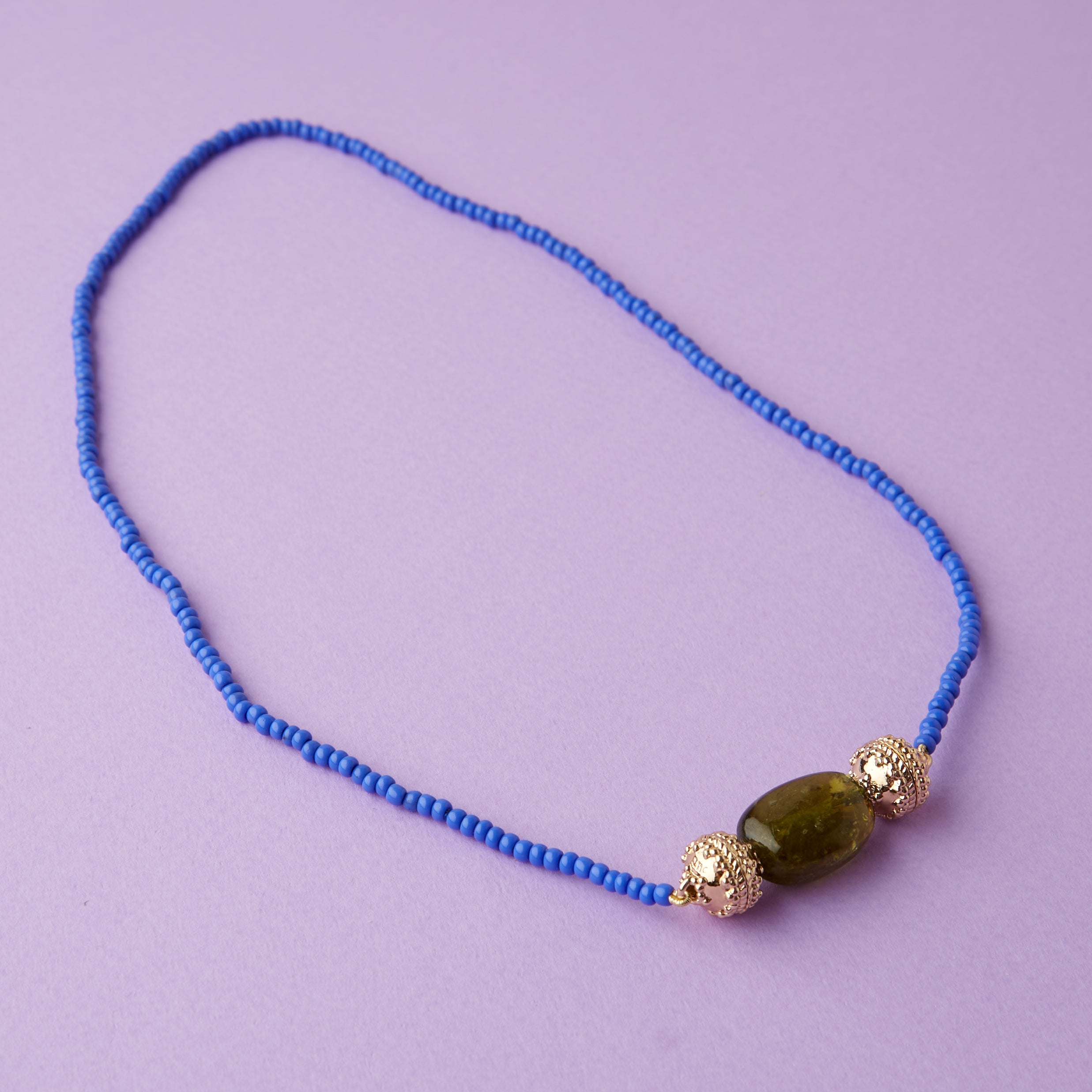 Blue Micro Glass Bead Mini Necklace