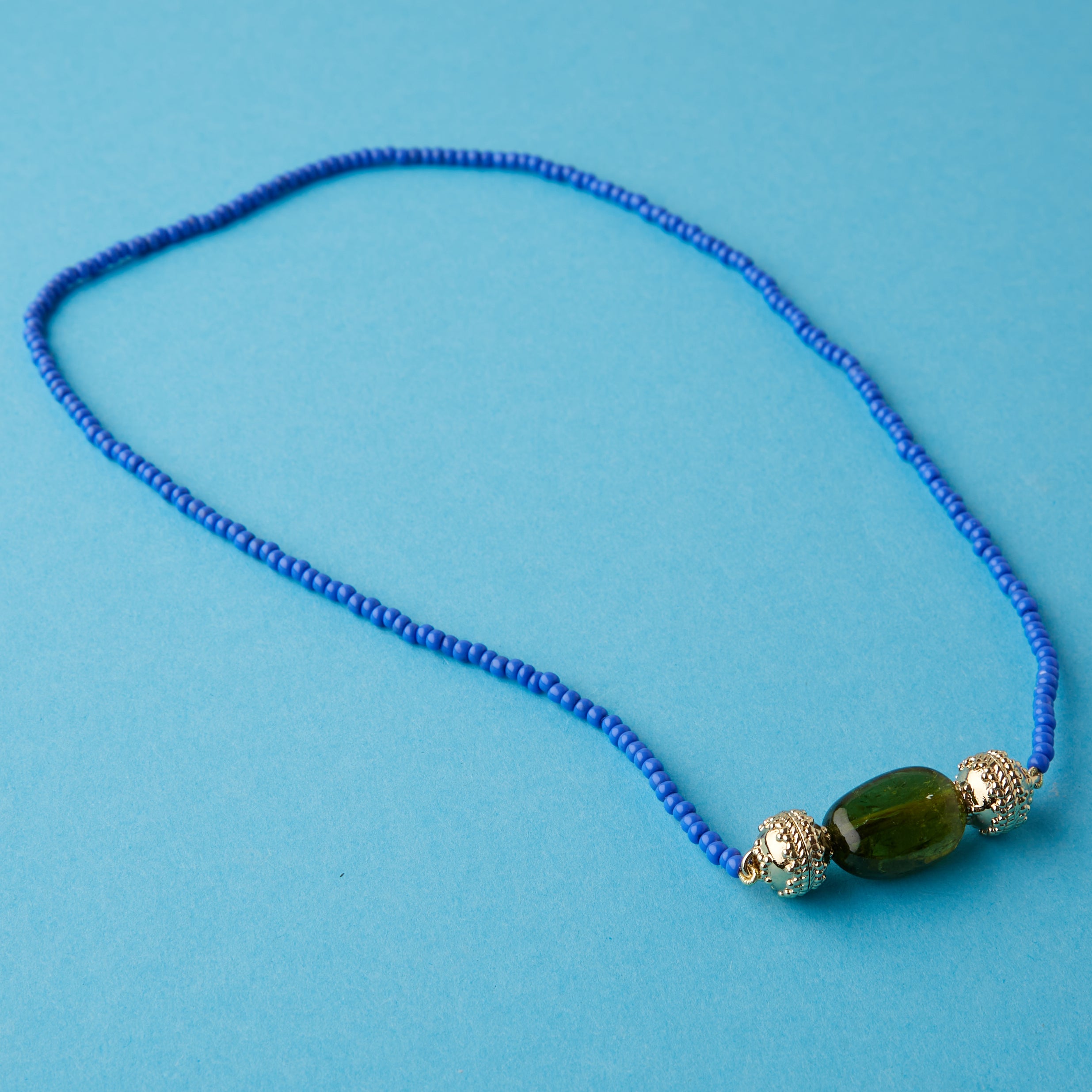 Blue Micro Glass Bead Mini Necklace