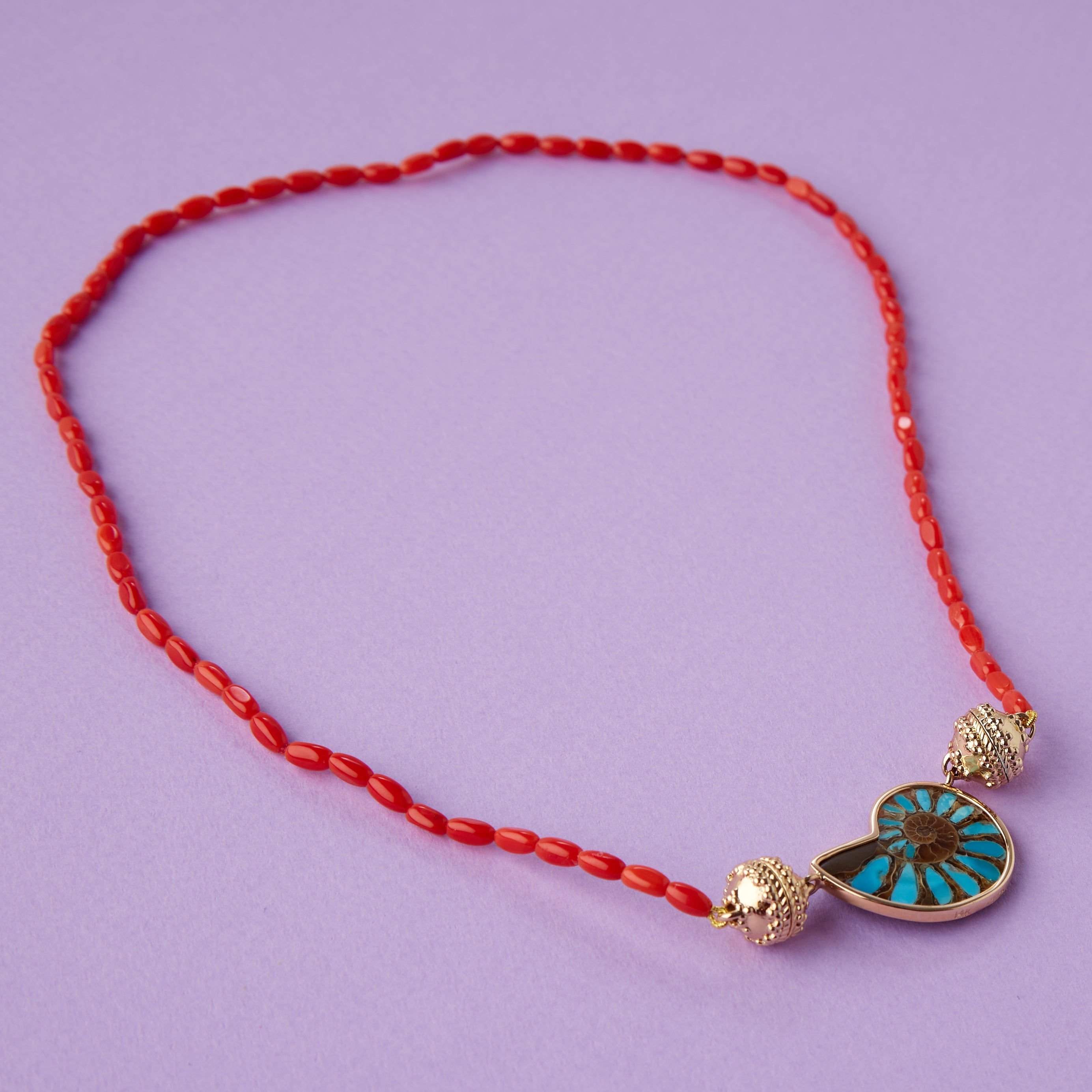 Coral Dyed Rice Bamboo Mini Necklace