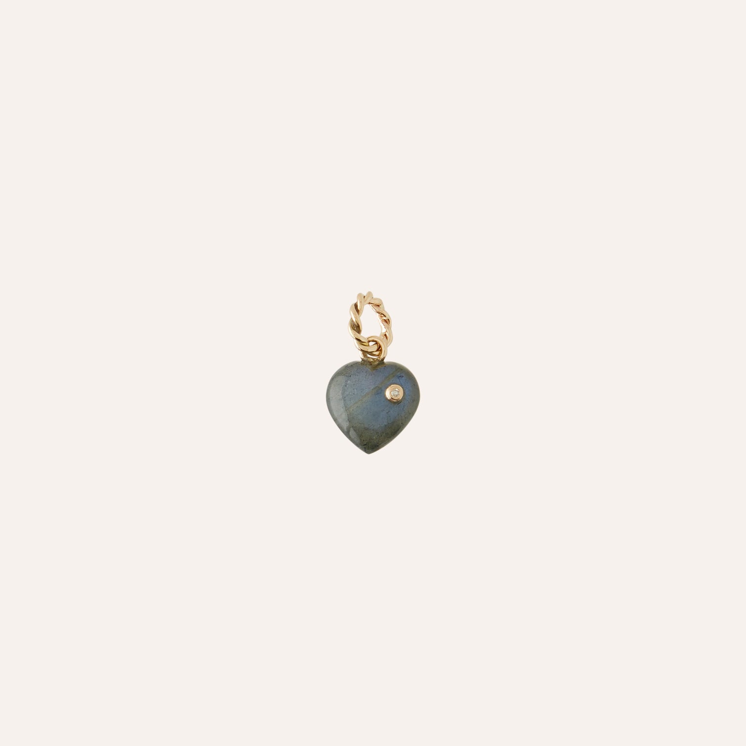 14K Diamond Labradorite Puffy Heart Charm