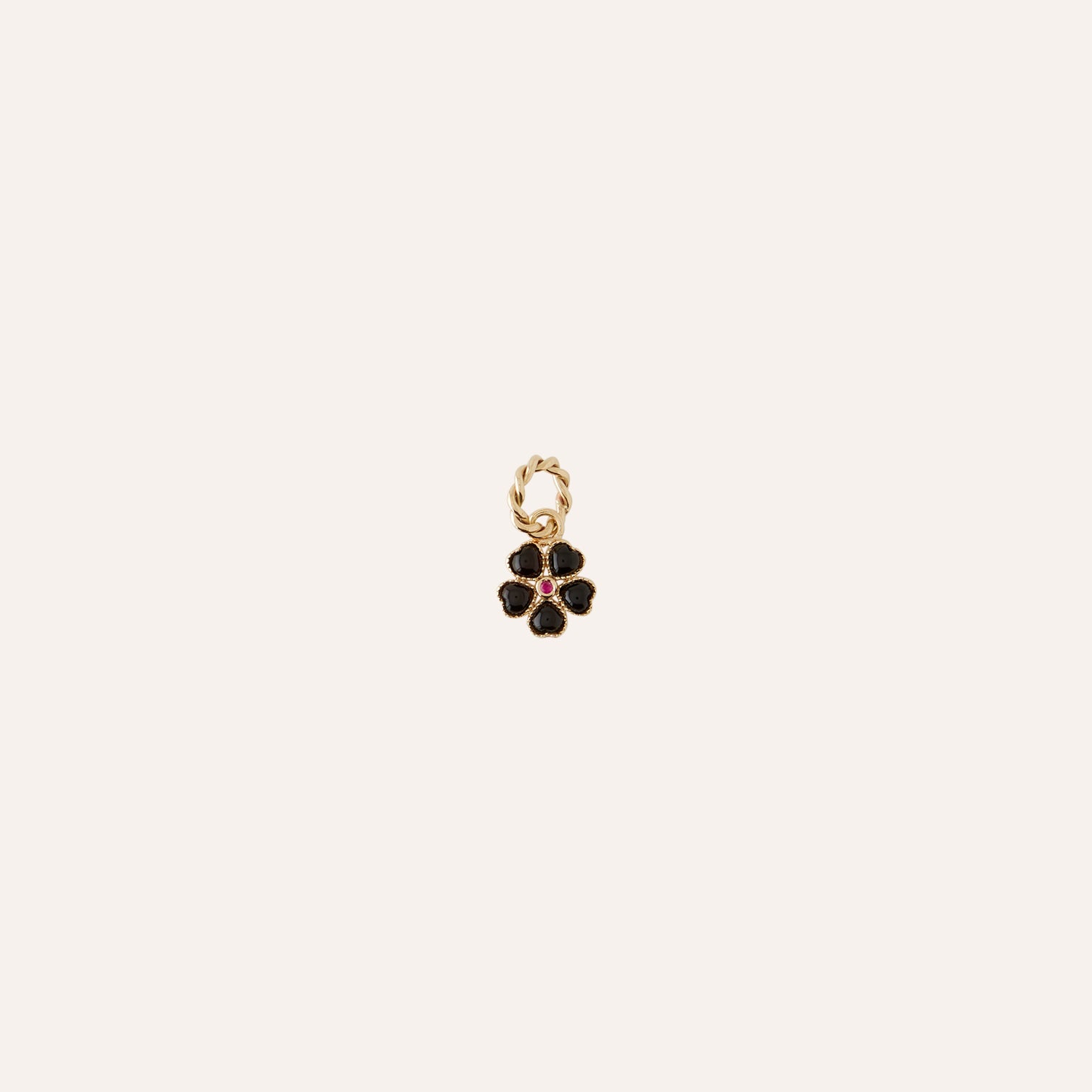 14K Black Onyx Ruby Flower Charm