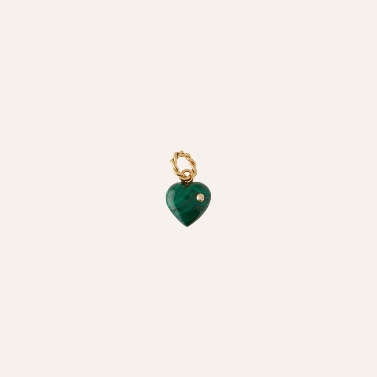 14K Diamond Malachite Puffy Heart Charm