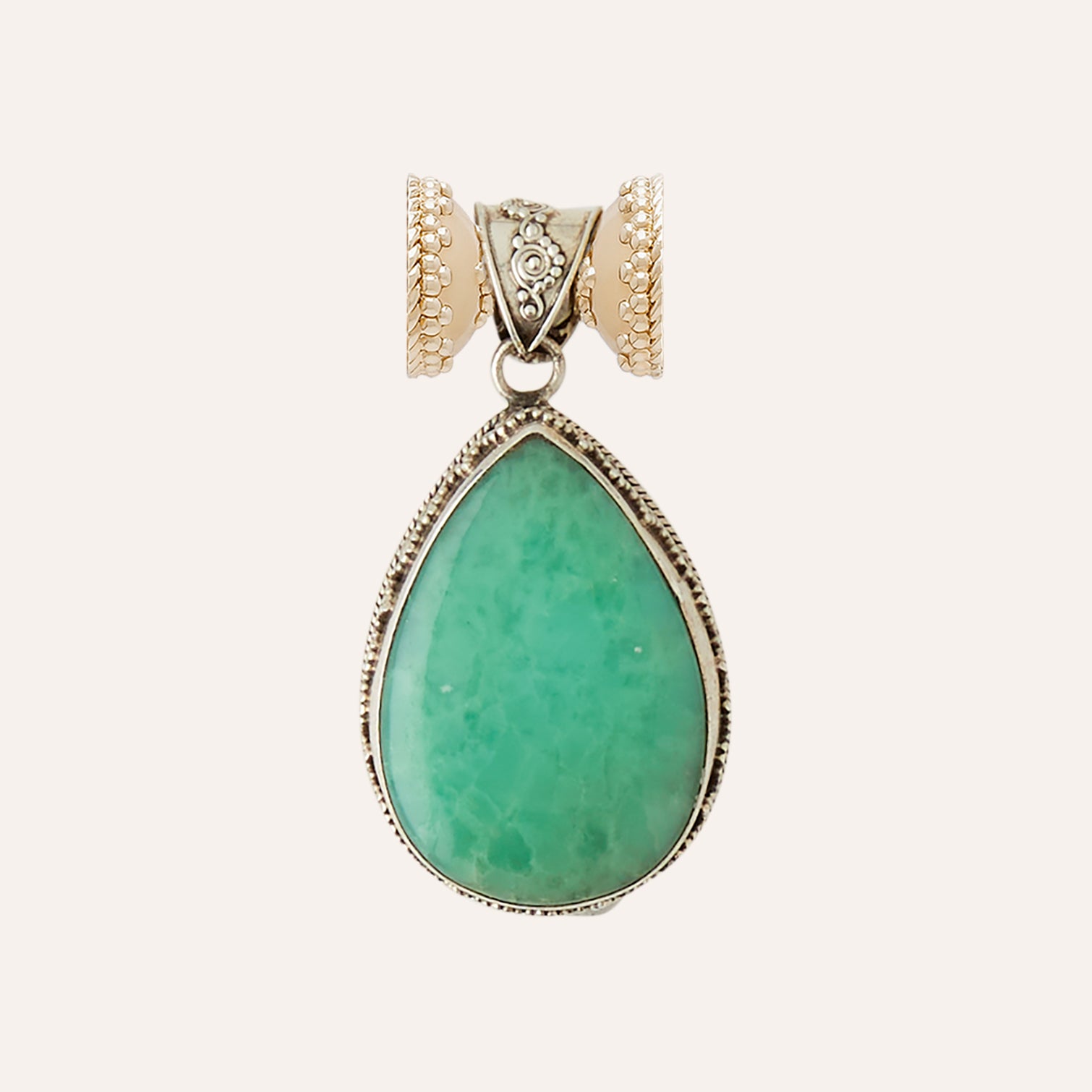 Tibetan Treasure Green Amazonite Teardrop Centerpiece