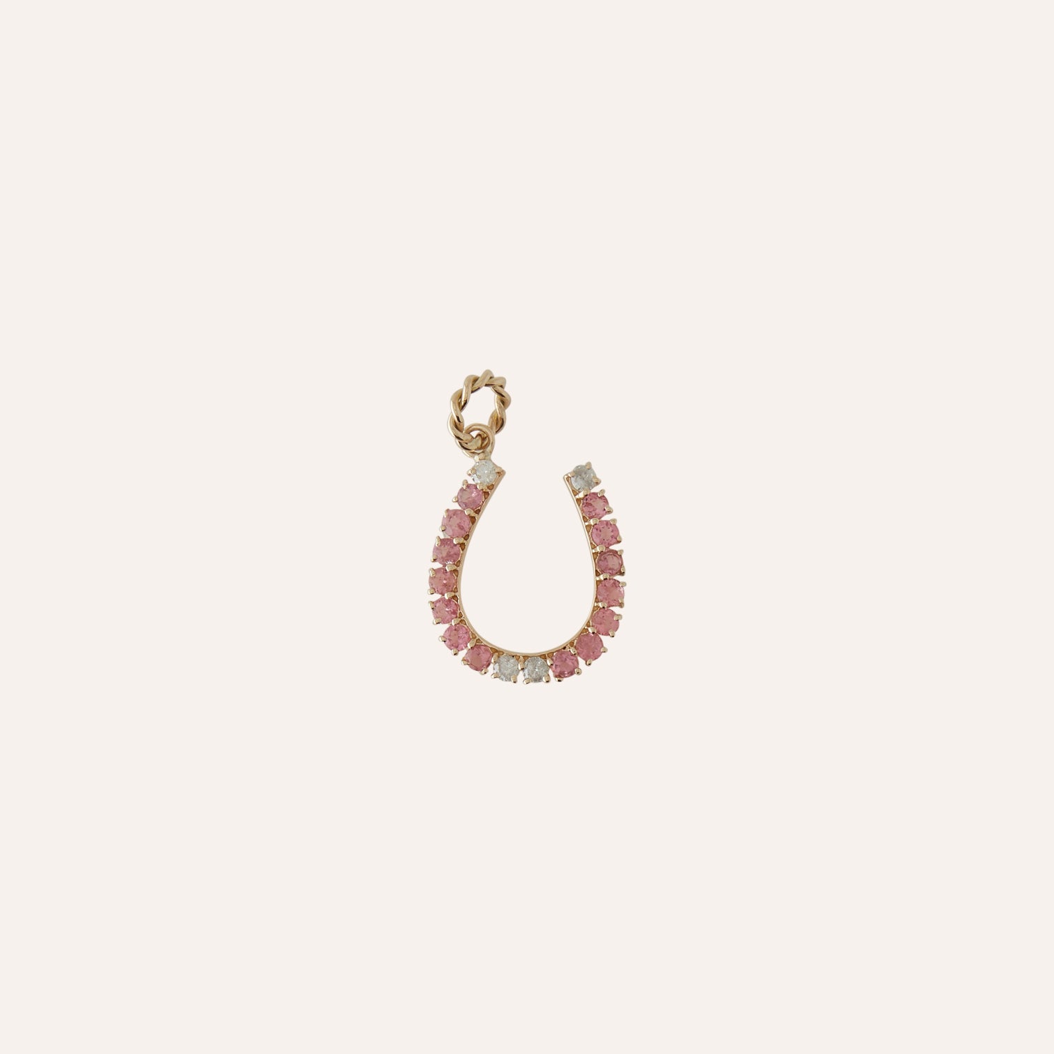 14K Diamond Pink Sapphire Horseshoe Charm