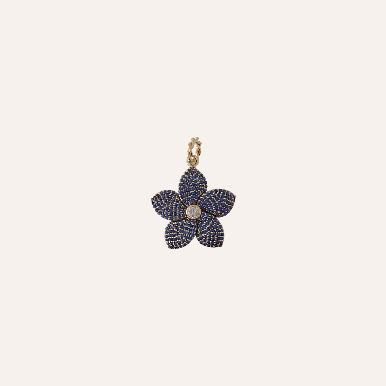 14K Diamond Blue Sapphire Flower Charm