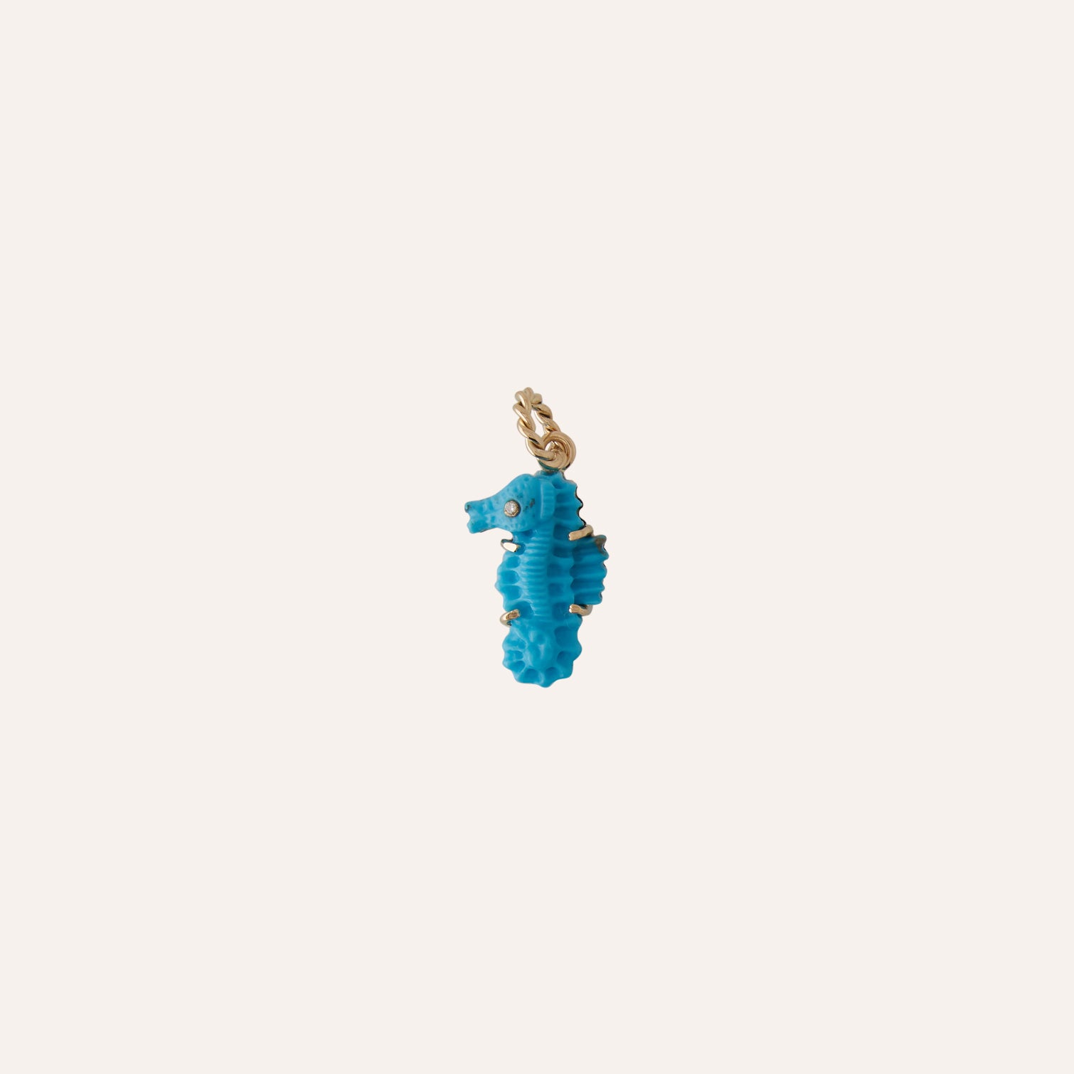 18K Blue Turquoise Carved Seahorse Charm