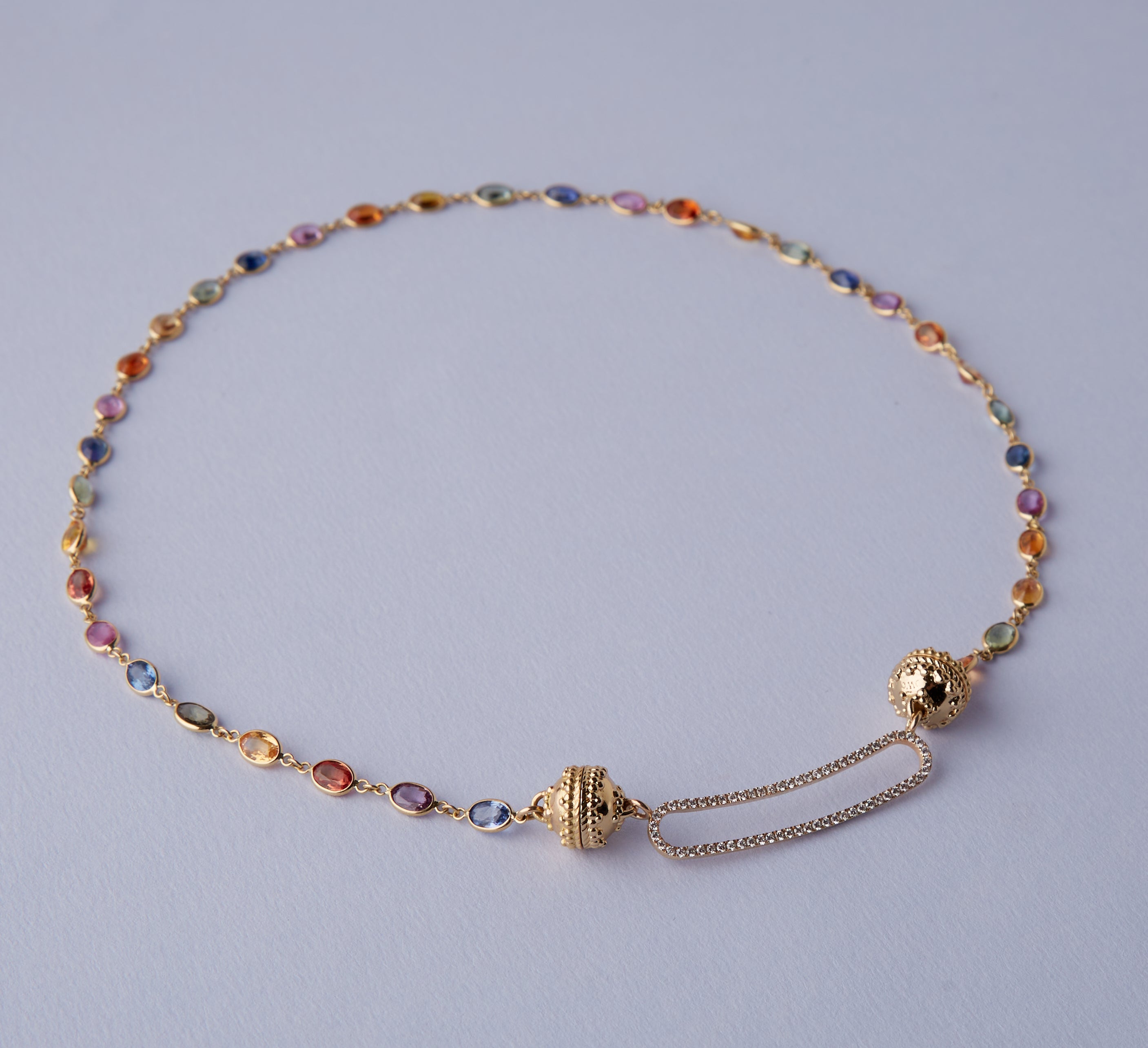 18K Rainbow Sapphire Station Mini Necklace