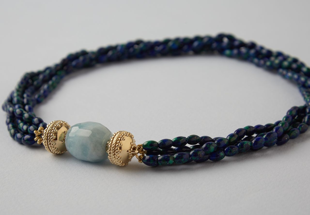 Azurite Malachite Rice Multi-Strand Necklace