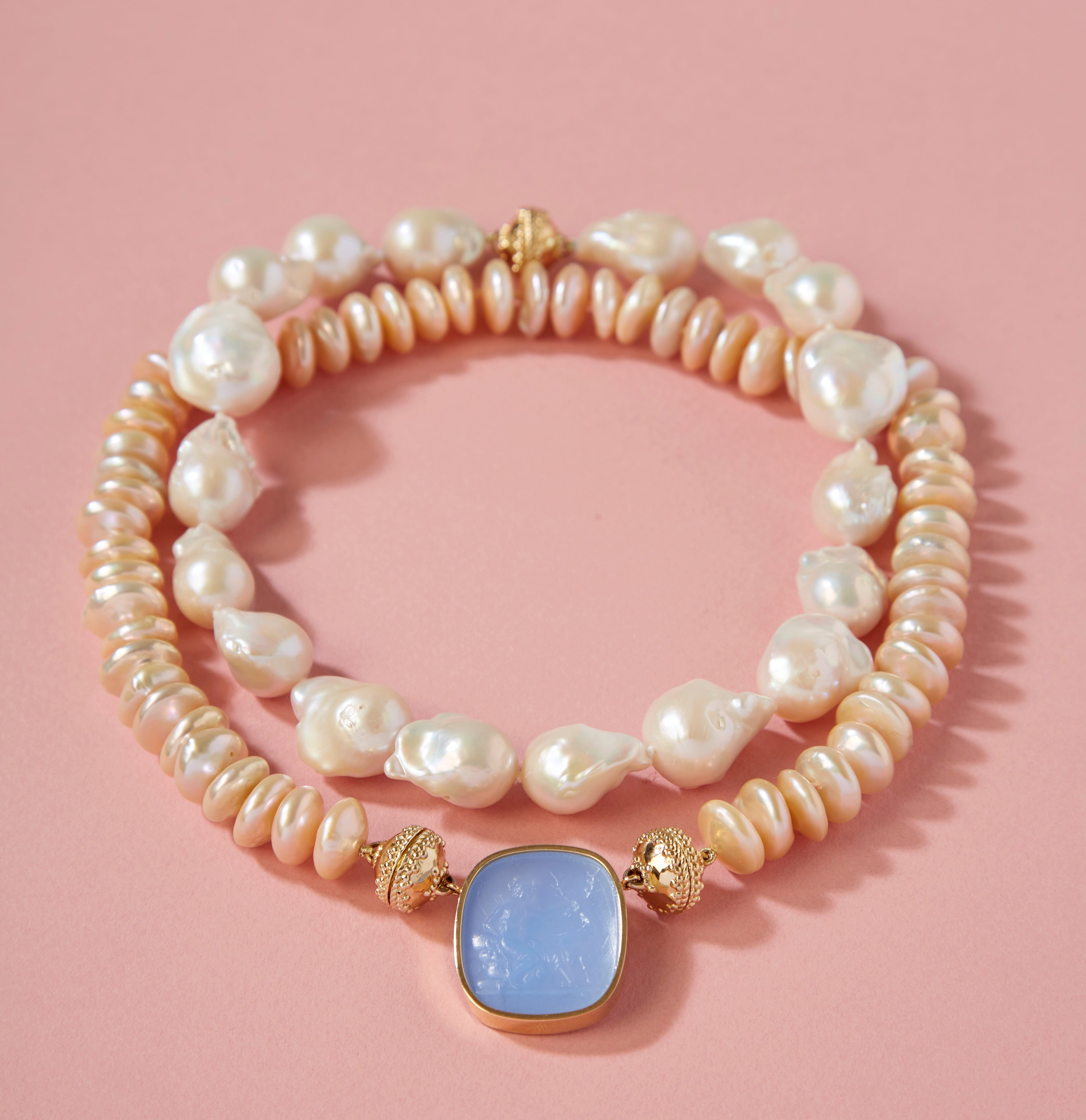 Rondelle Champagne Coin Pearl Necklace