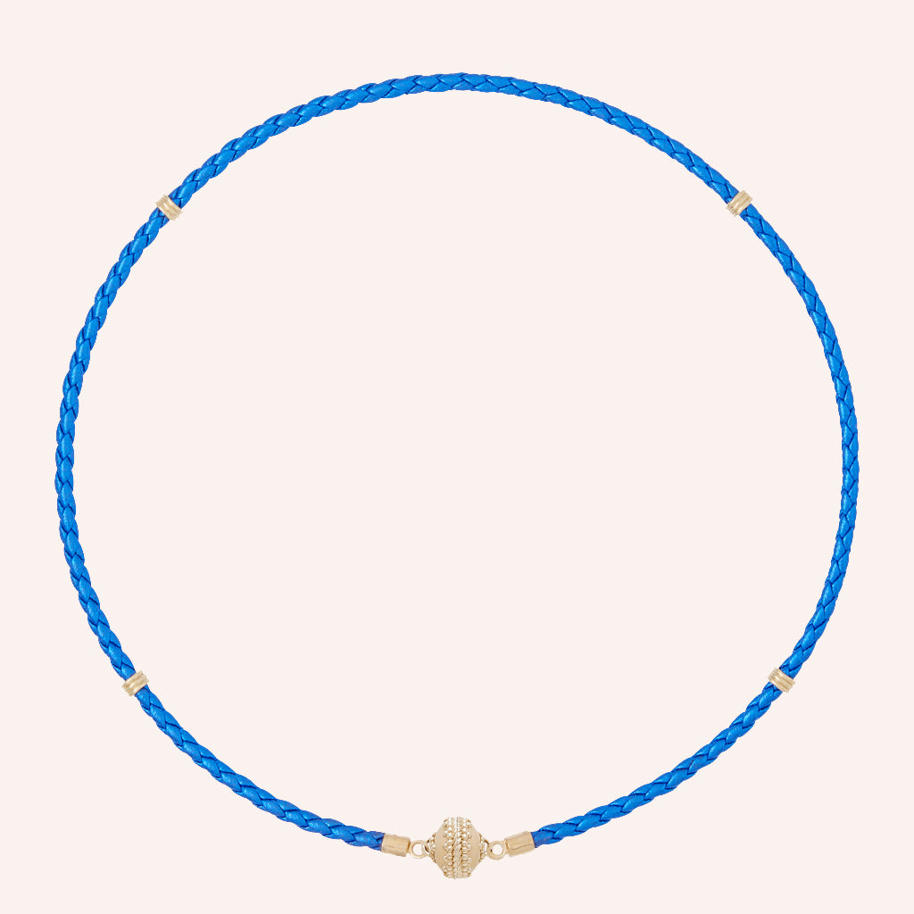 Aspen Braided Leather Metallic Blue Mini Necklace