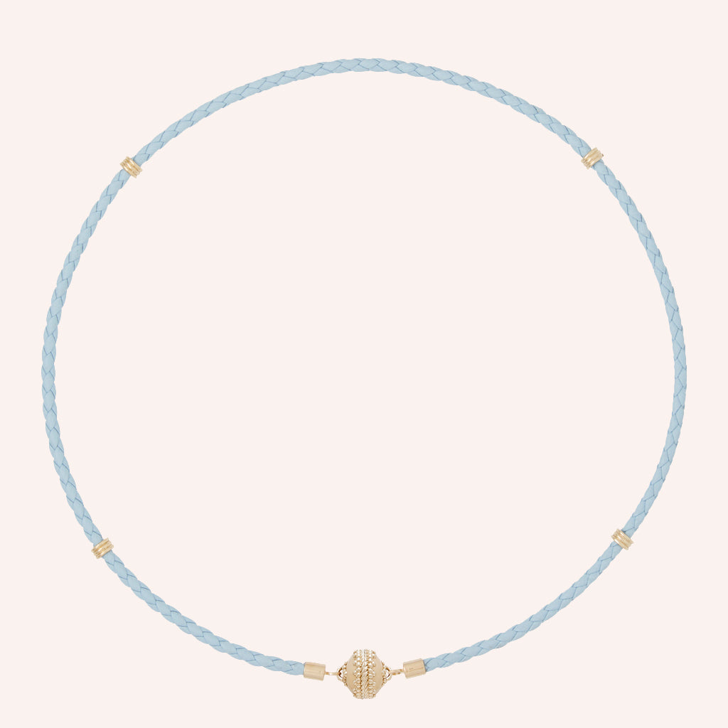 Aspen Braided Leather Light Blue Mini Necklace