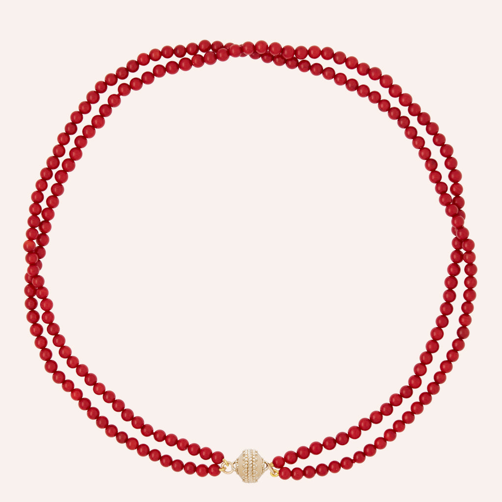 Victoire 4mm Dark Red Coral Mini Necklace