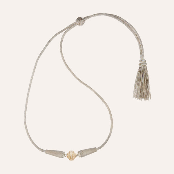 Sterling Silver and Gold Plate Faux Pearl Tassel Necklace