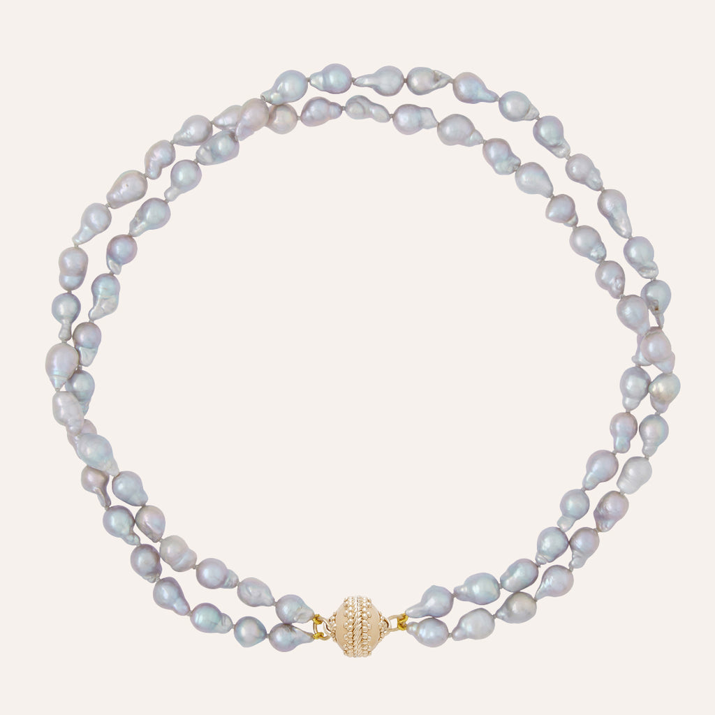 Small Gray Baroque Pearl Double Strand Necklace