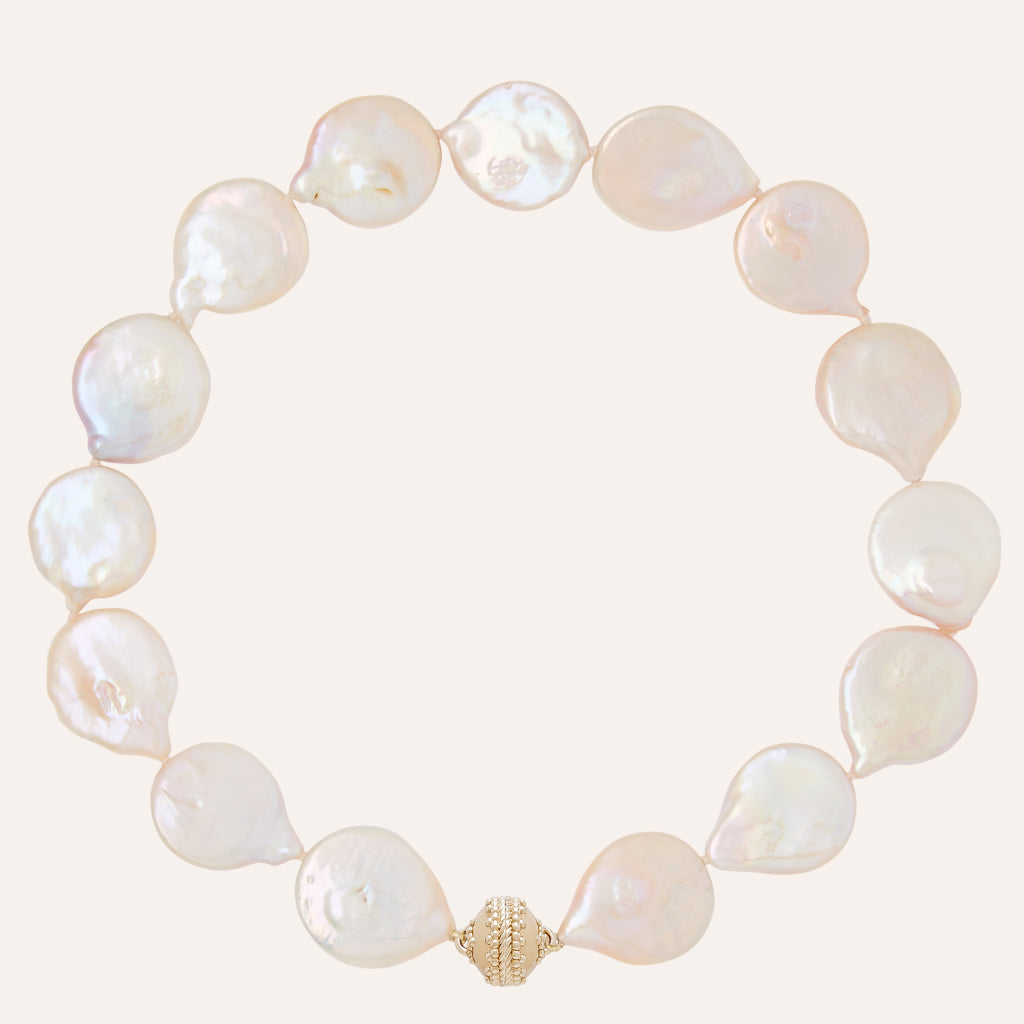 Pink Freshwater Coin Pearl 22-24mm Necklace