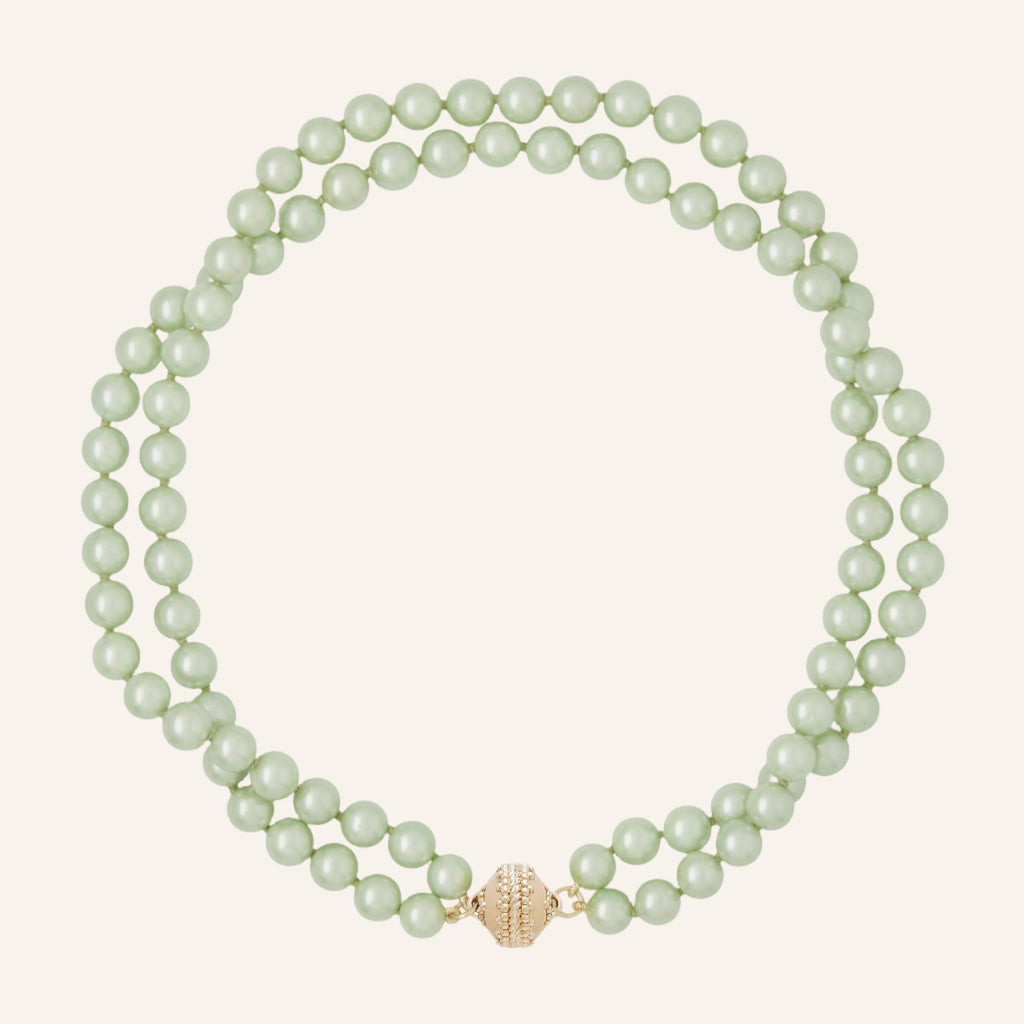 Dyed Green Potato Pearl Double Strand Necklace